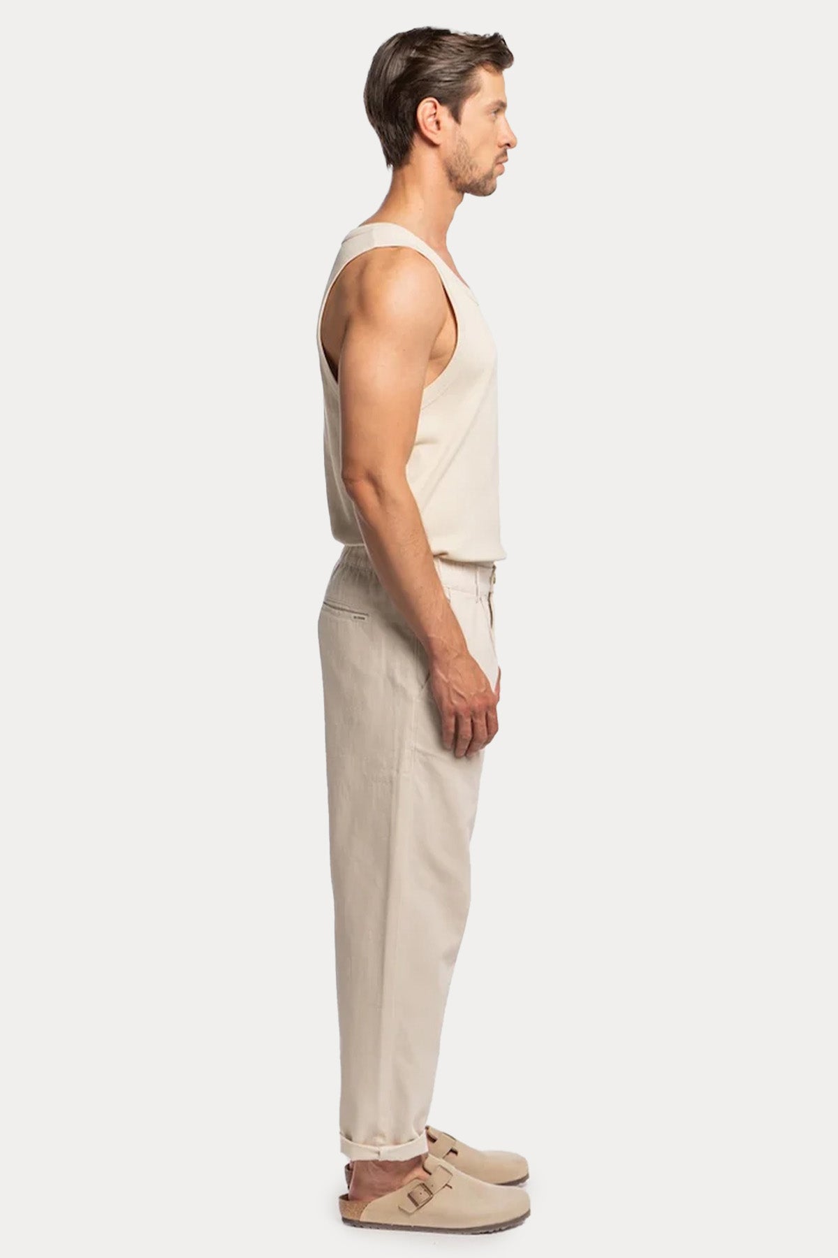 Goldgarn S1 Relaxed Fit Tek Pile Beli Lastikli Keten Pantolon-Pantolon-Libas