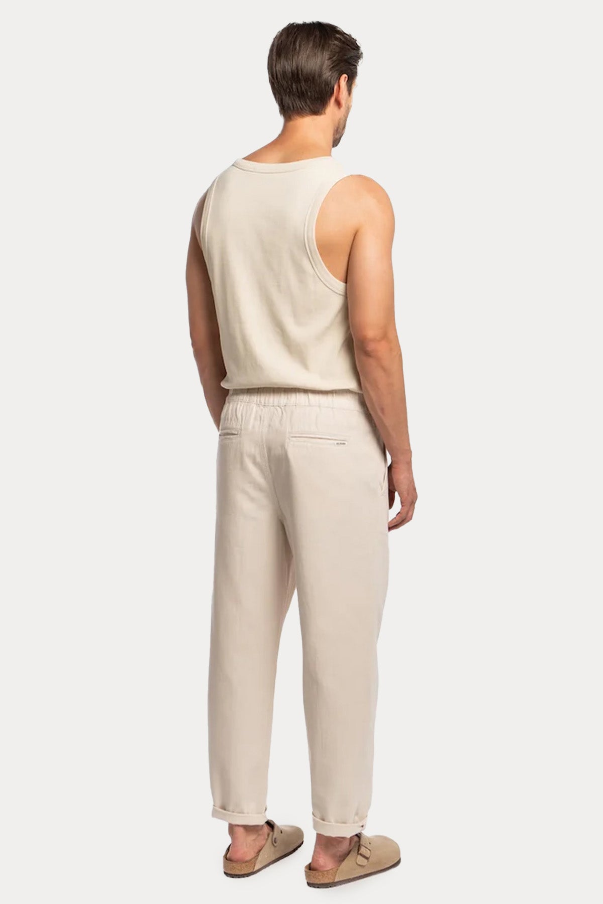 Goldgarn S1 Relaxed Fit Tek Pile Beli Lastikli Keten Pantolon-Pantolon-Libas