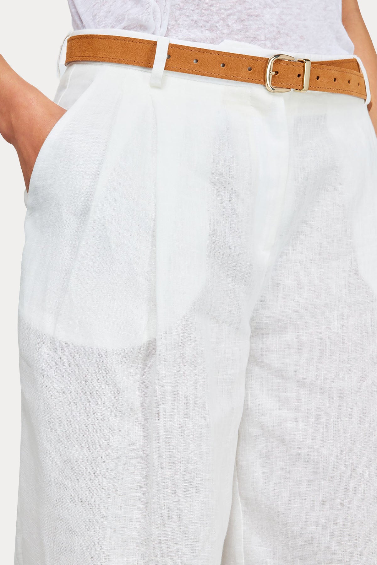 Semicouture Geniş Kesim Yandan Cepli Keten Pantolon