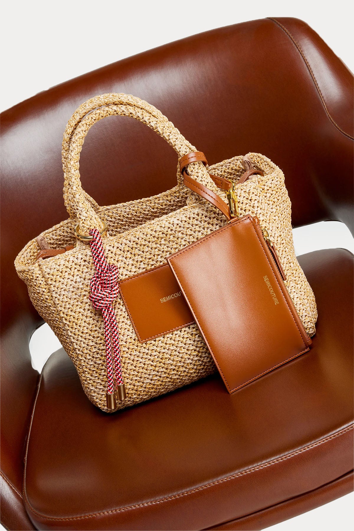 Semicouture Hasır Örgü Deri Detaylı Çanta