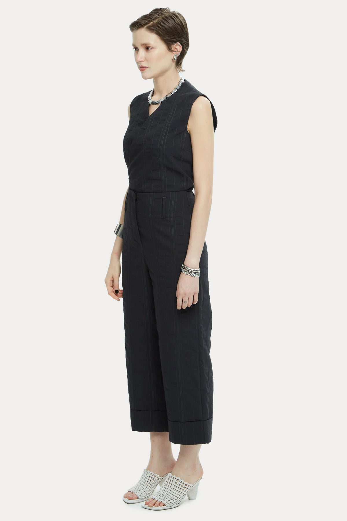 Ixos Regular Fit Yüksek Belli Çizgili Crop Pantolon-Pantolon-Libas