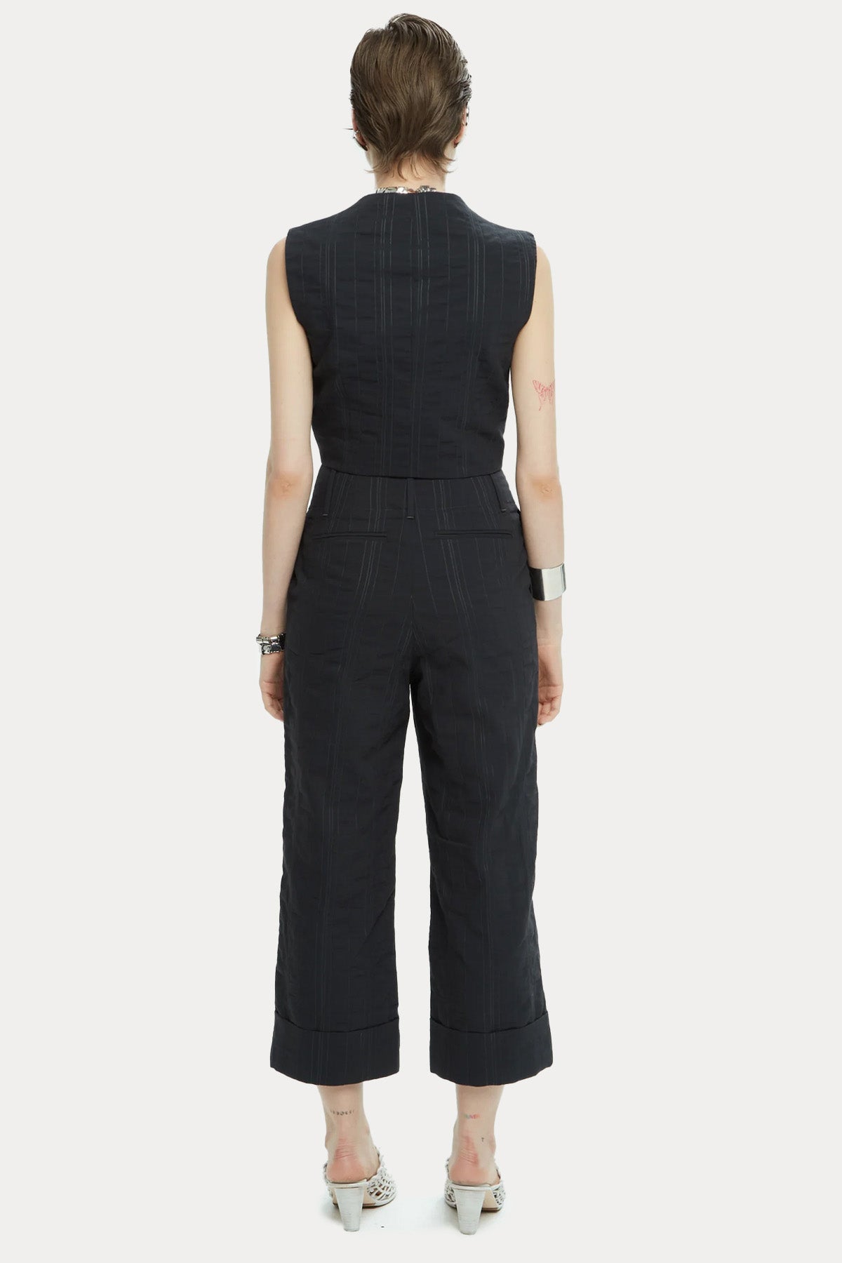 Ixos Regular Fit Yüksek Belli Çizgili Crop Pantolon-Pantolon-Libas