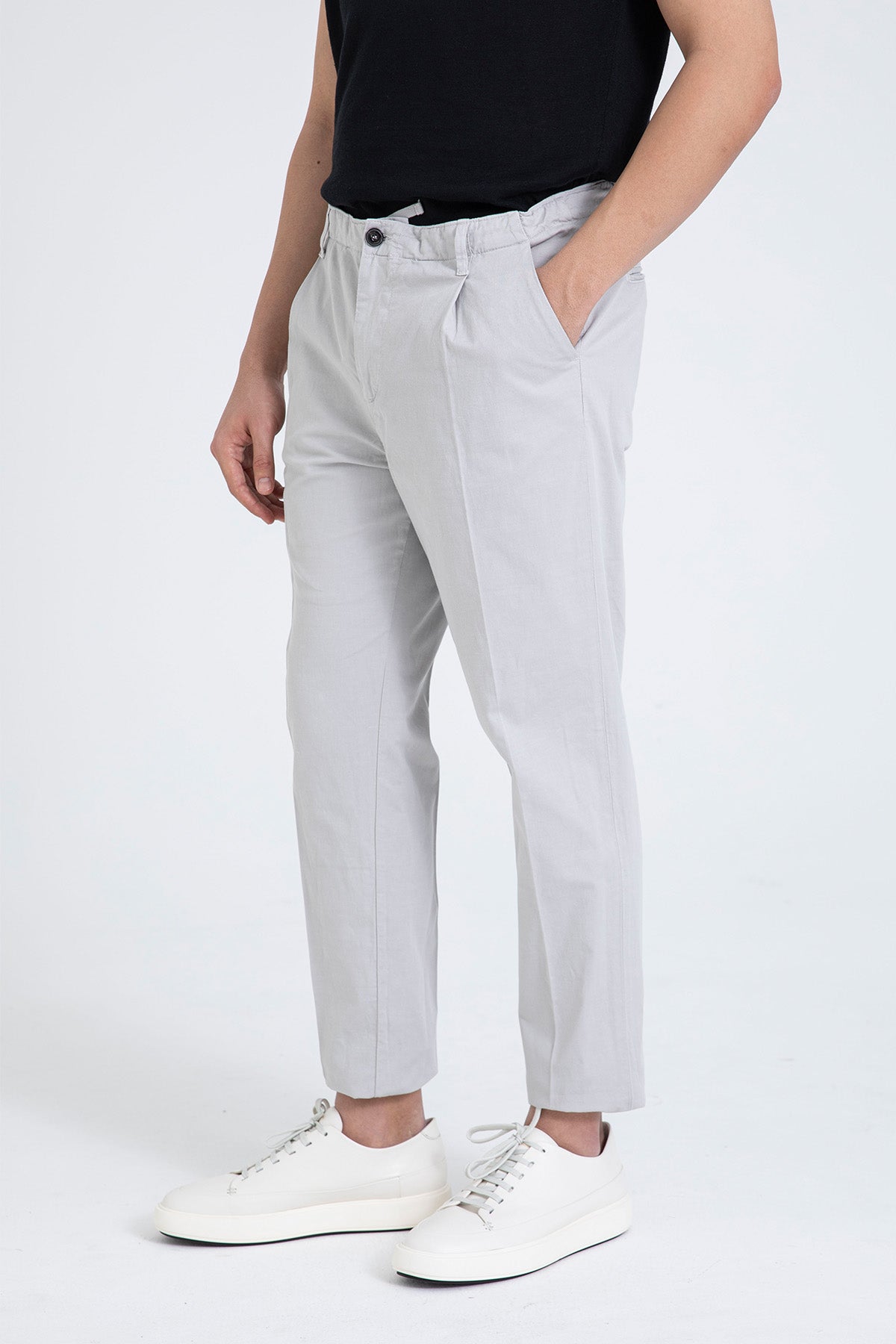 40 Weft Joec Beli Lastikli Tek Pile Yandan Cepli Keten Pantolon