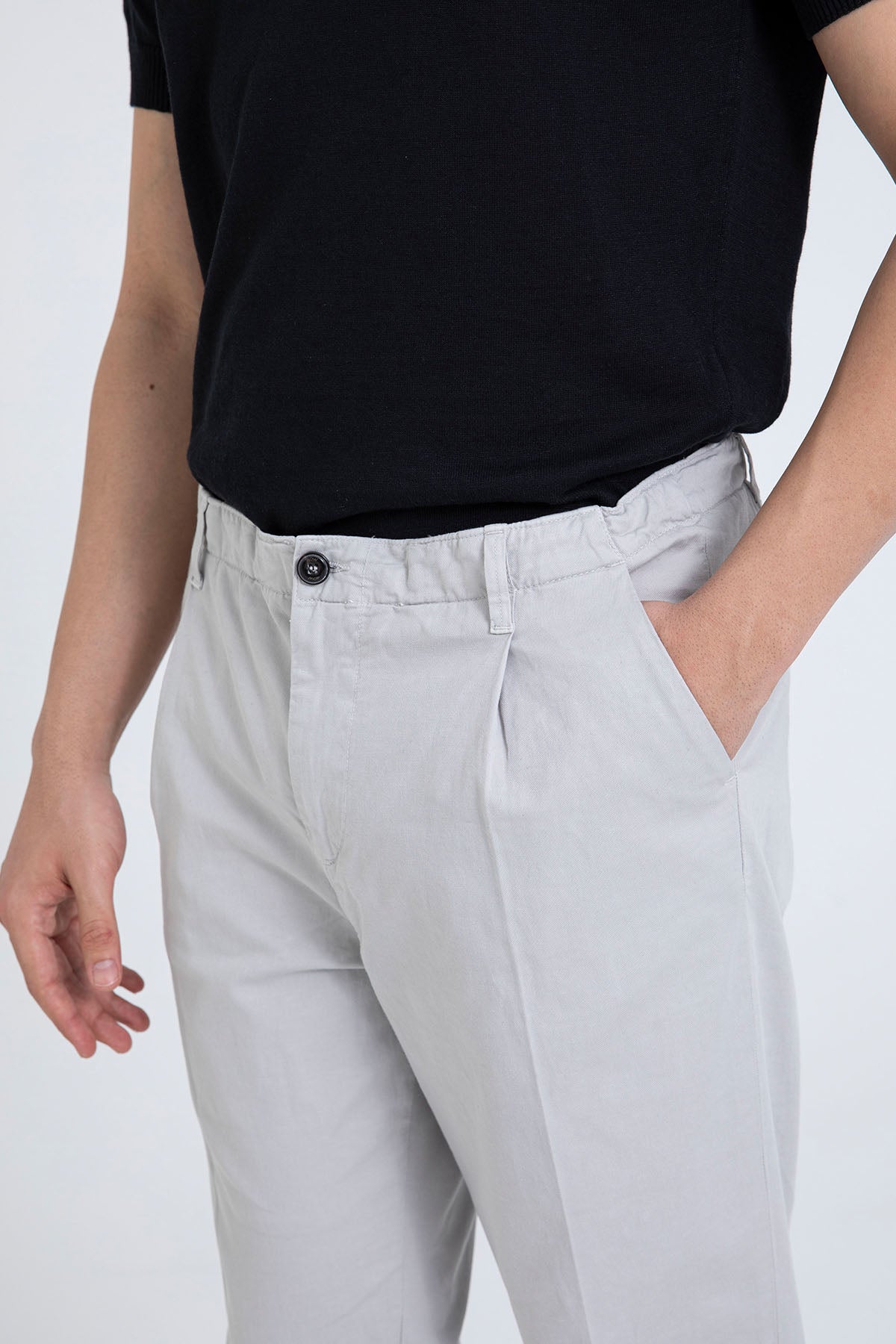 40 Weft Joec Beli Lastikli Tek Pile Yandan Cepli Keten Pantolon