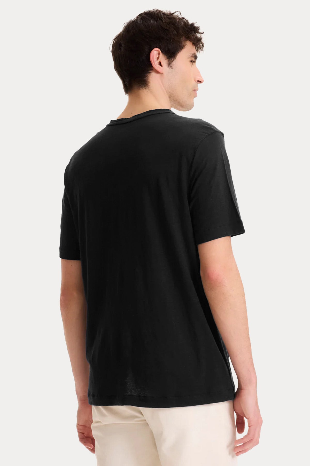 Majestic Relaxed Fit Hakim V Yaka Streç Keten T-shirt