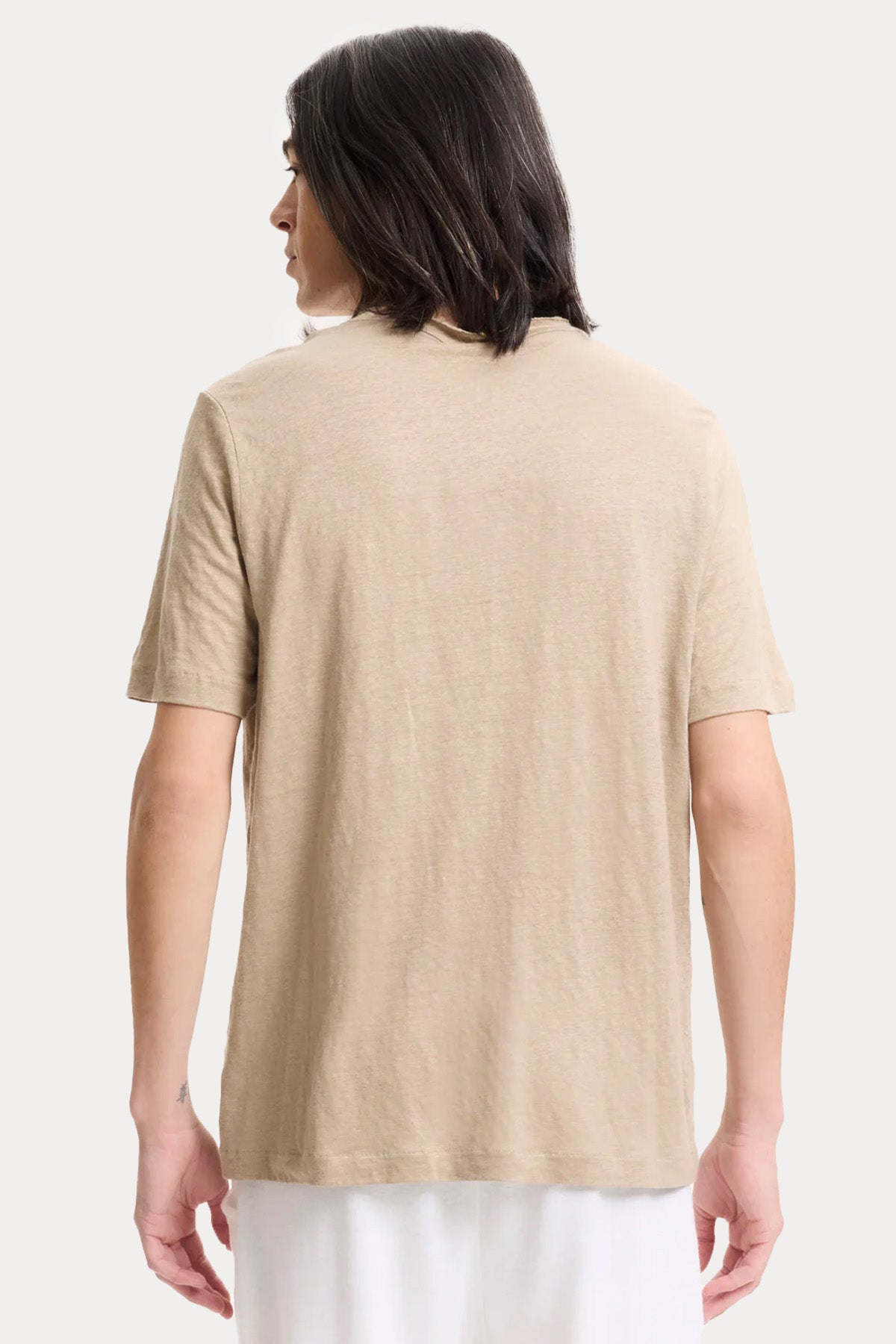Majestic Relaxed Fit Hakim V Yaka Streç Keten T-shirt-T-shirt-Libas