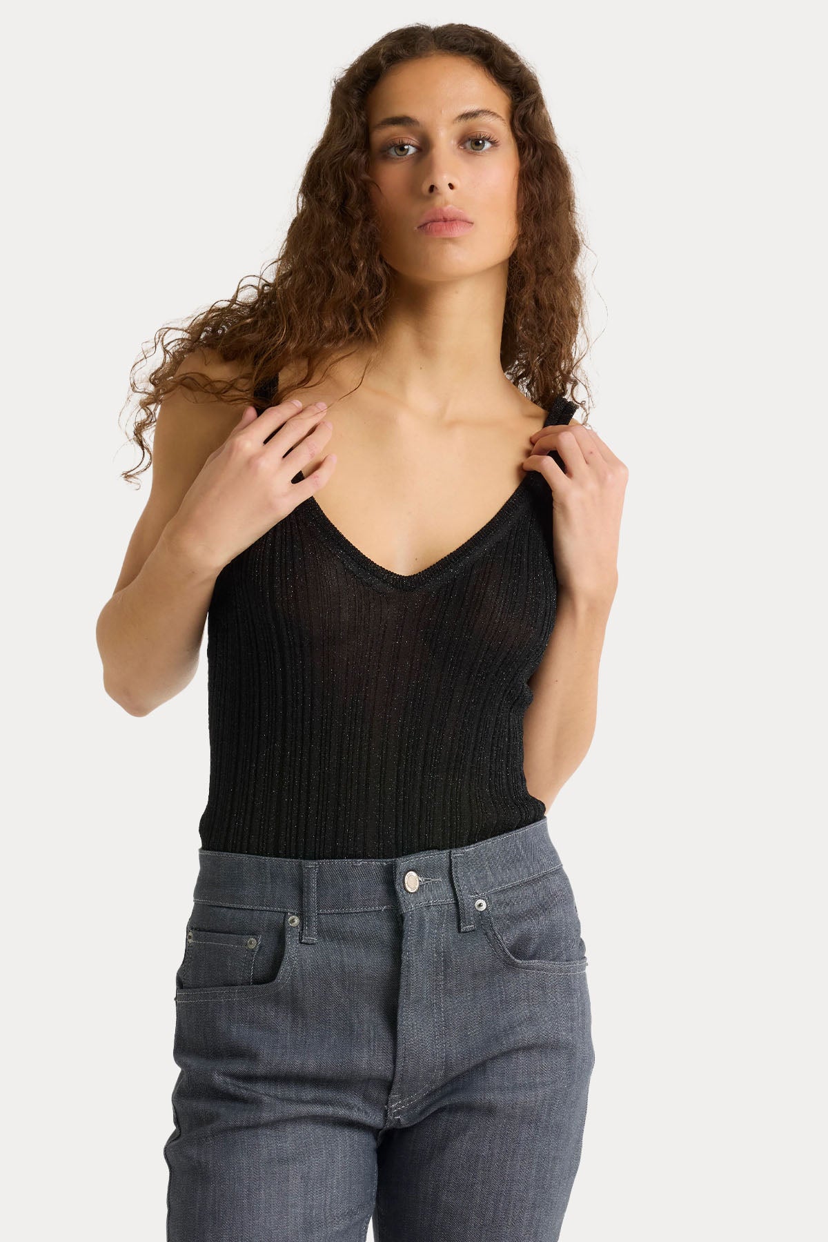 Majestic İnce Örgü Askılı Bluz