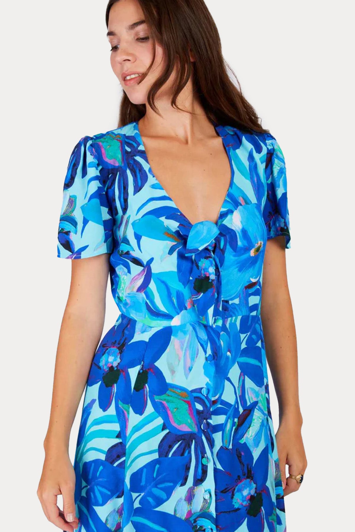 Rene Derhy Prune Renkli Desenli Midi Elbise