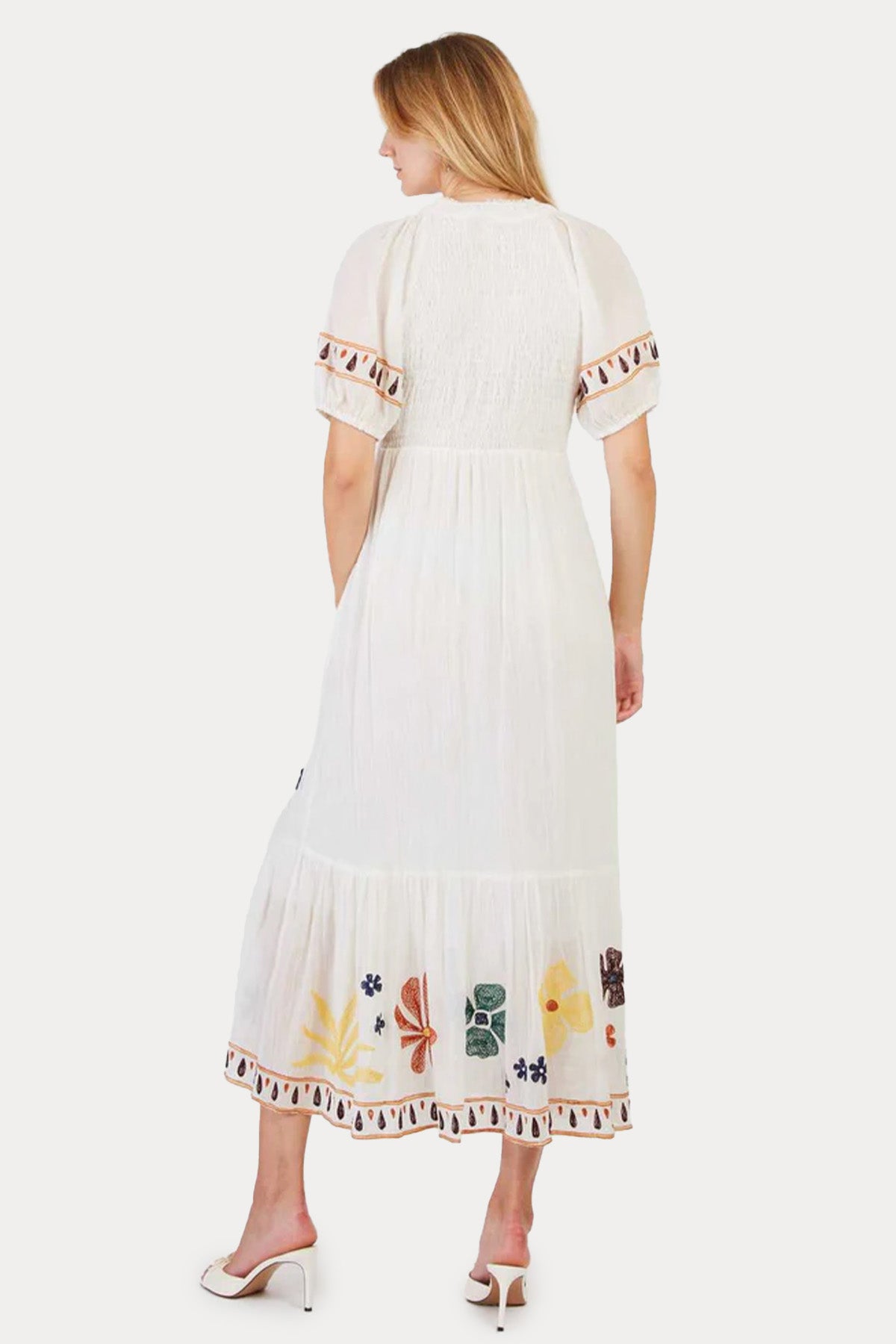 Rene Derhy Chimene Renkli Nakış Desenli Midi Elbise