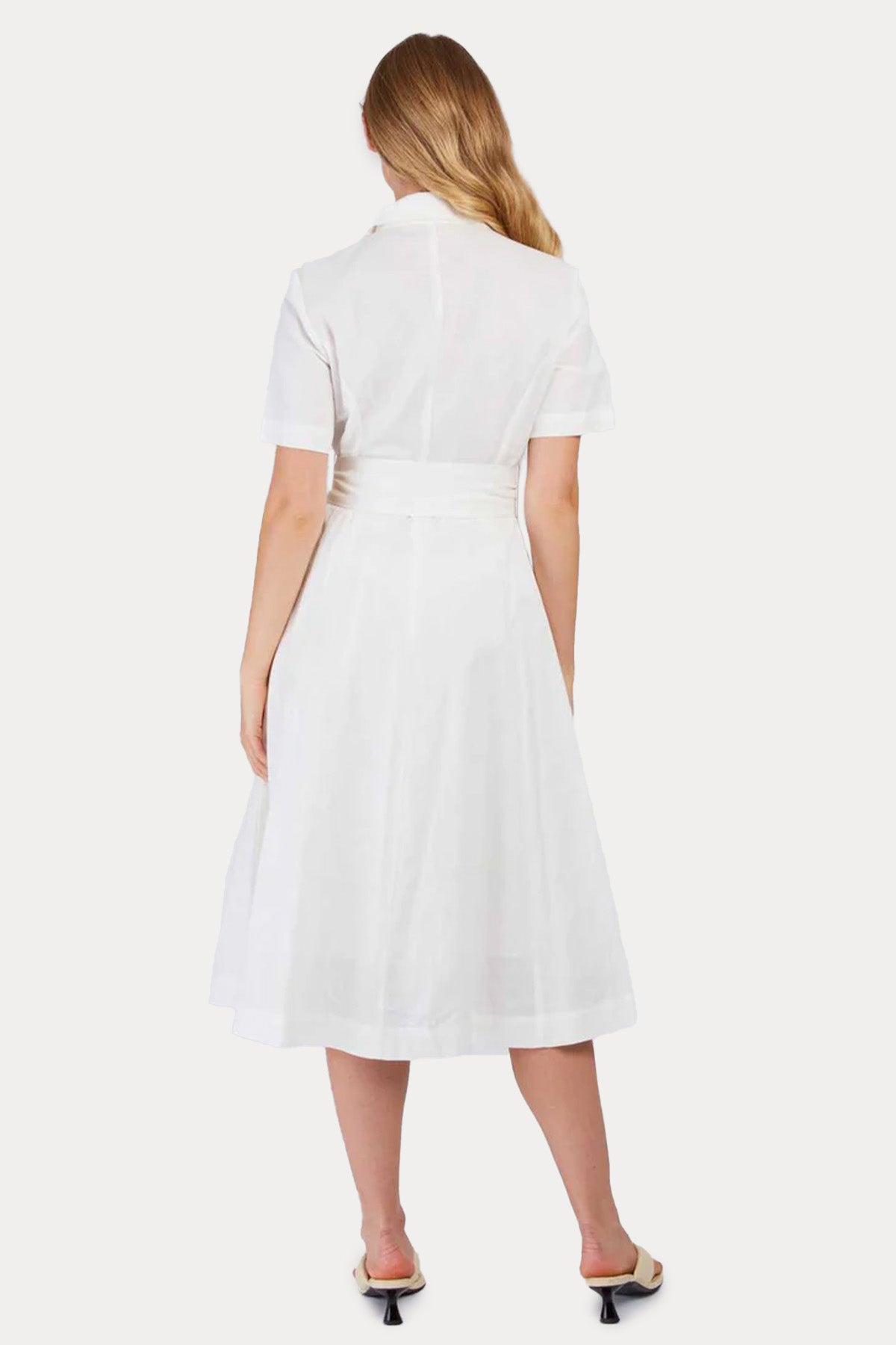 Rene Derhy Camelia Kuşaklı Nakış Desenli Keten Midi Gömlek Elbise