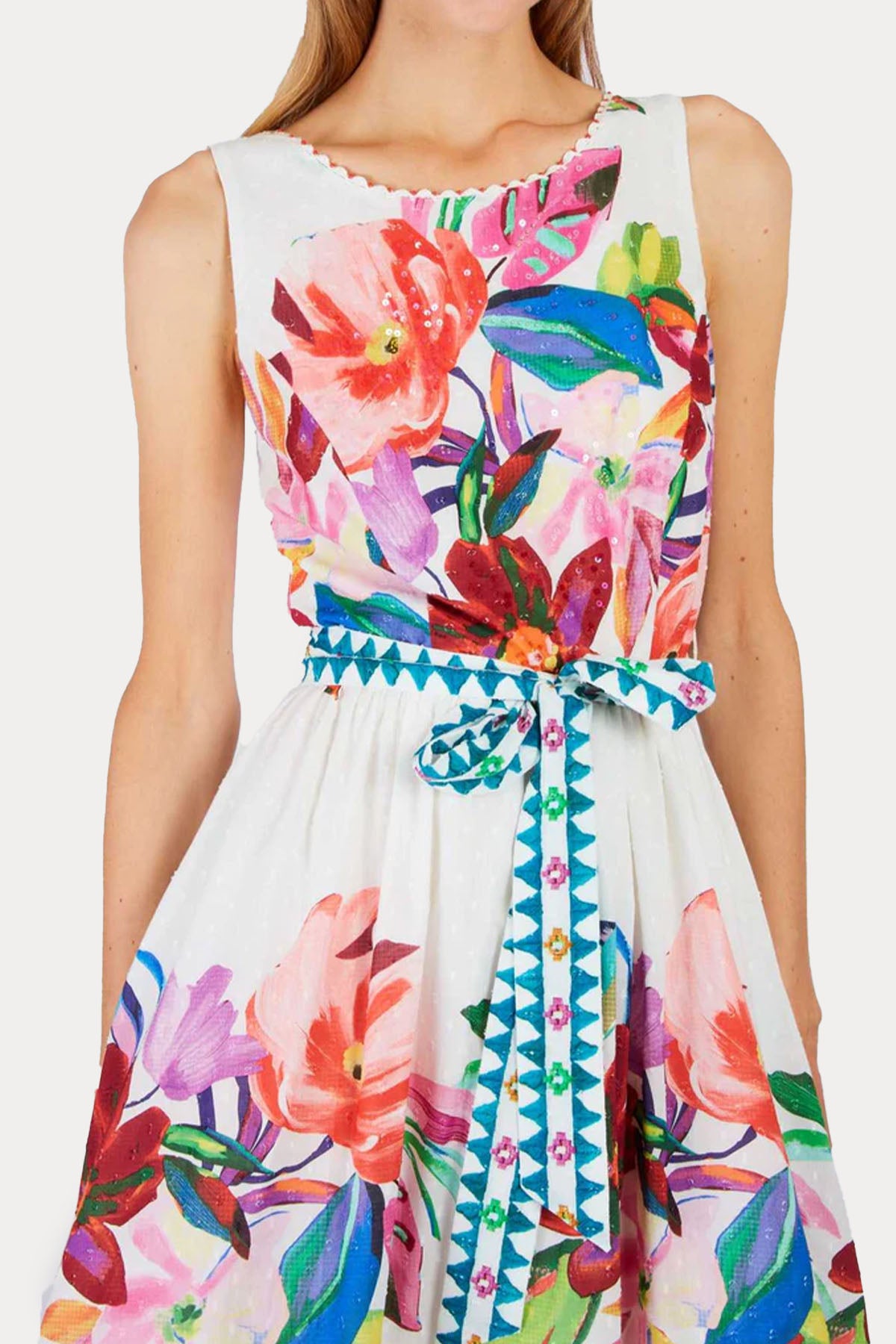 Rene Derhy Poppy Kuşaklı Renkli Desenli Mini Elbise