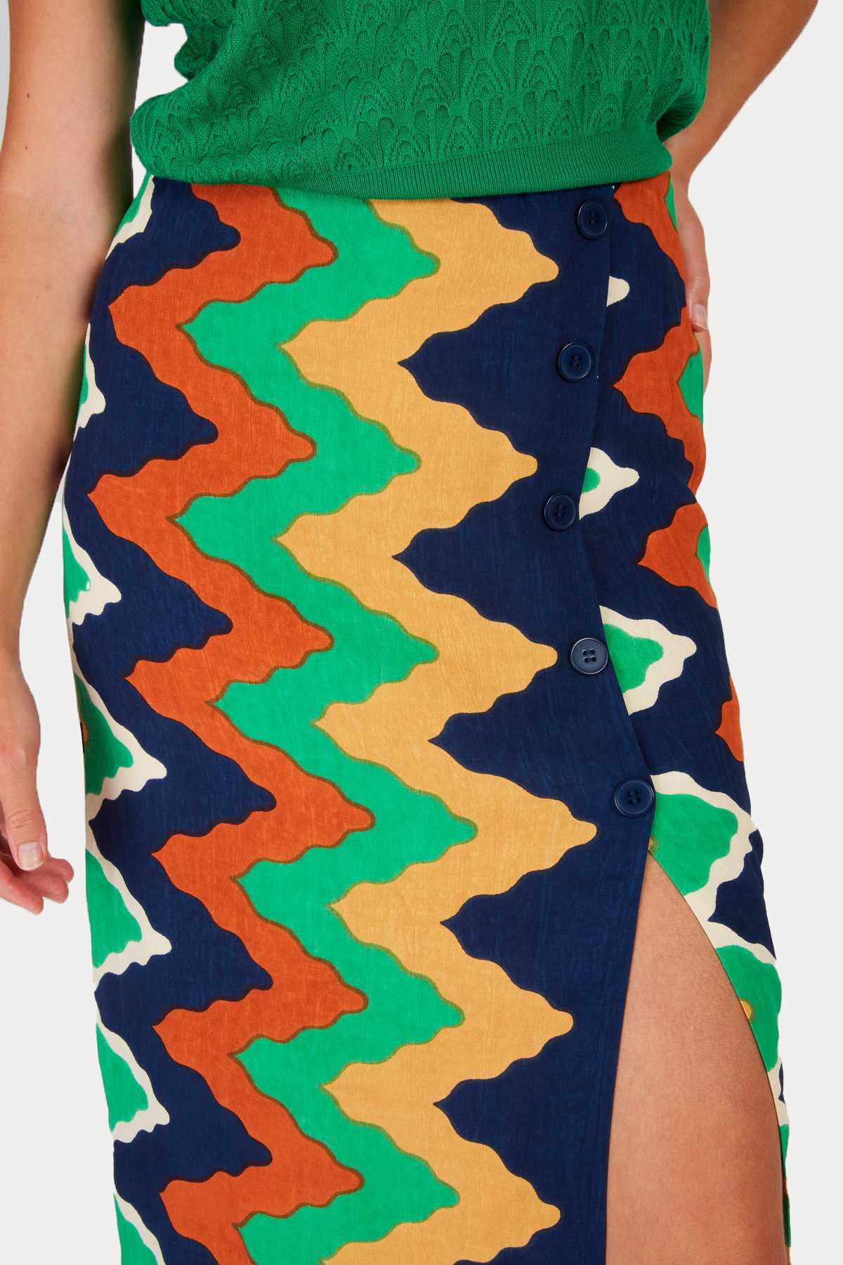 Rene Derhy Akemi Zikzak Renkli Desenli Midi Etek