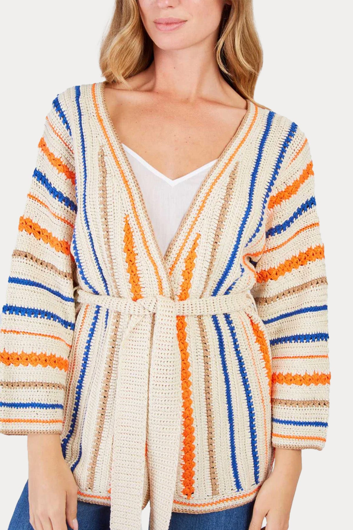 Rene Derhy Firmine Renkli Örgü Kemerli Triko Ceket