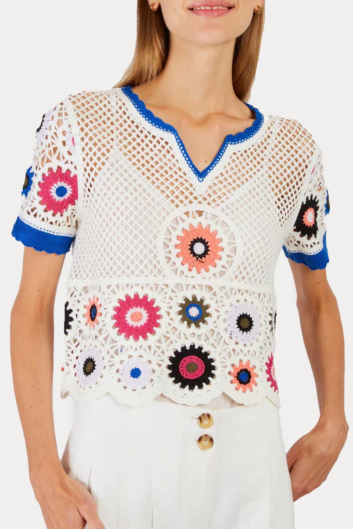 Rene Derhy Eden Renkli Nakış Desenli Örgü Triko