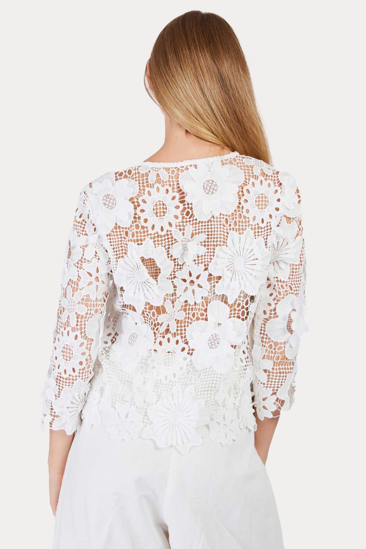 Rene Derhy Jeannette Lazer Kesim Dantel Nakışlı Triko Ceket