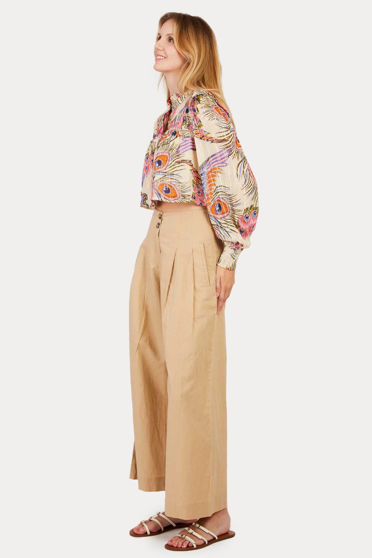 Rene Derhy Daisy Relaxed Fit Çift Pile Yandan Cepli Keten Pantolon