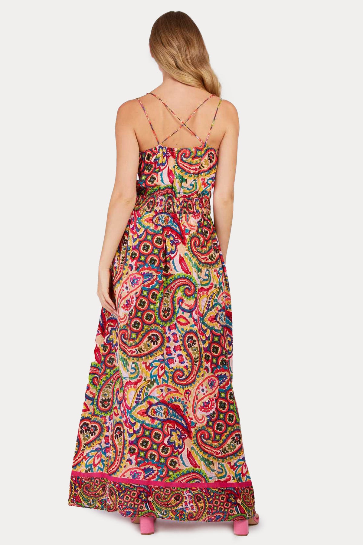 Rene Derhy Paolina Renkli Desenli Askılı Maxi Elbise