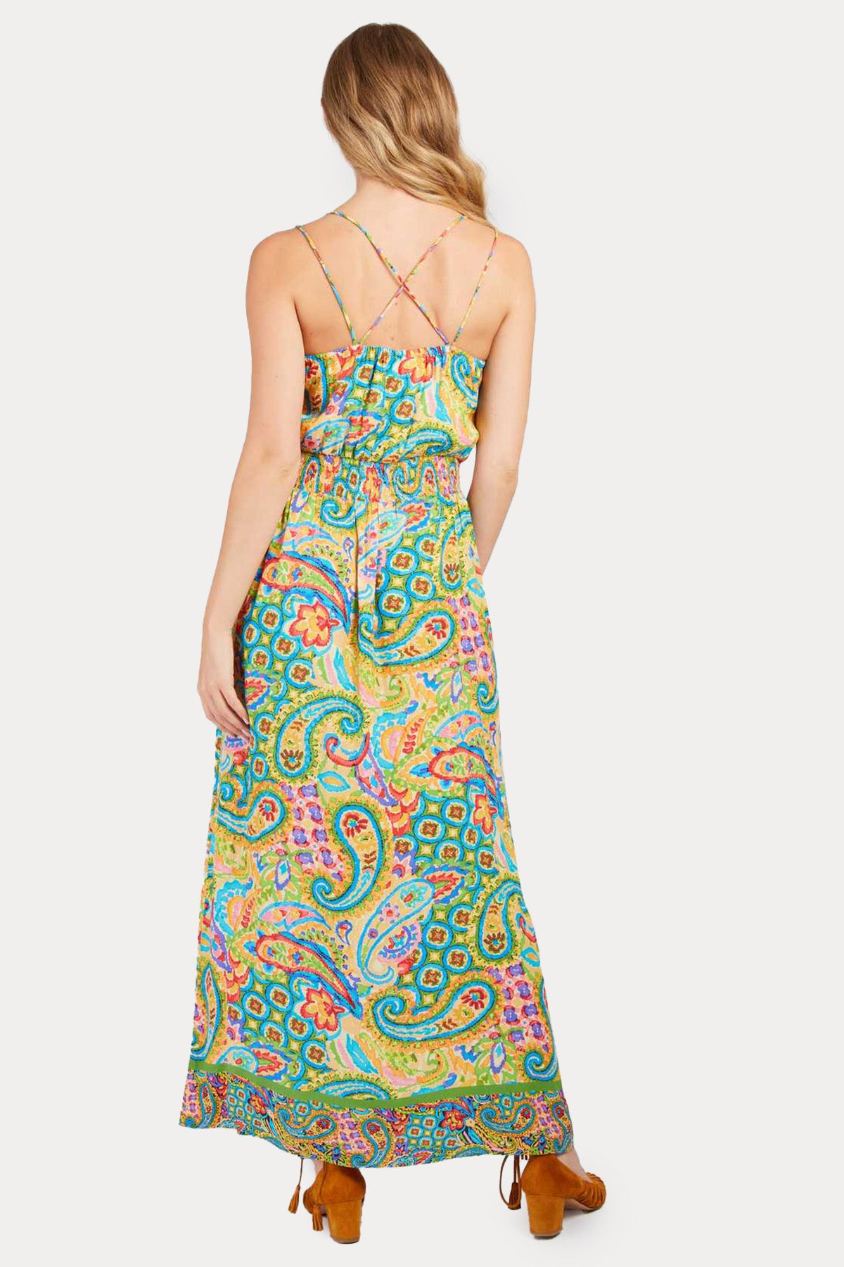 Rene Derhy Paolina Renkli Desenli Askılı Maxi Elbise