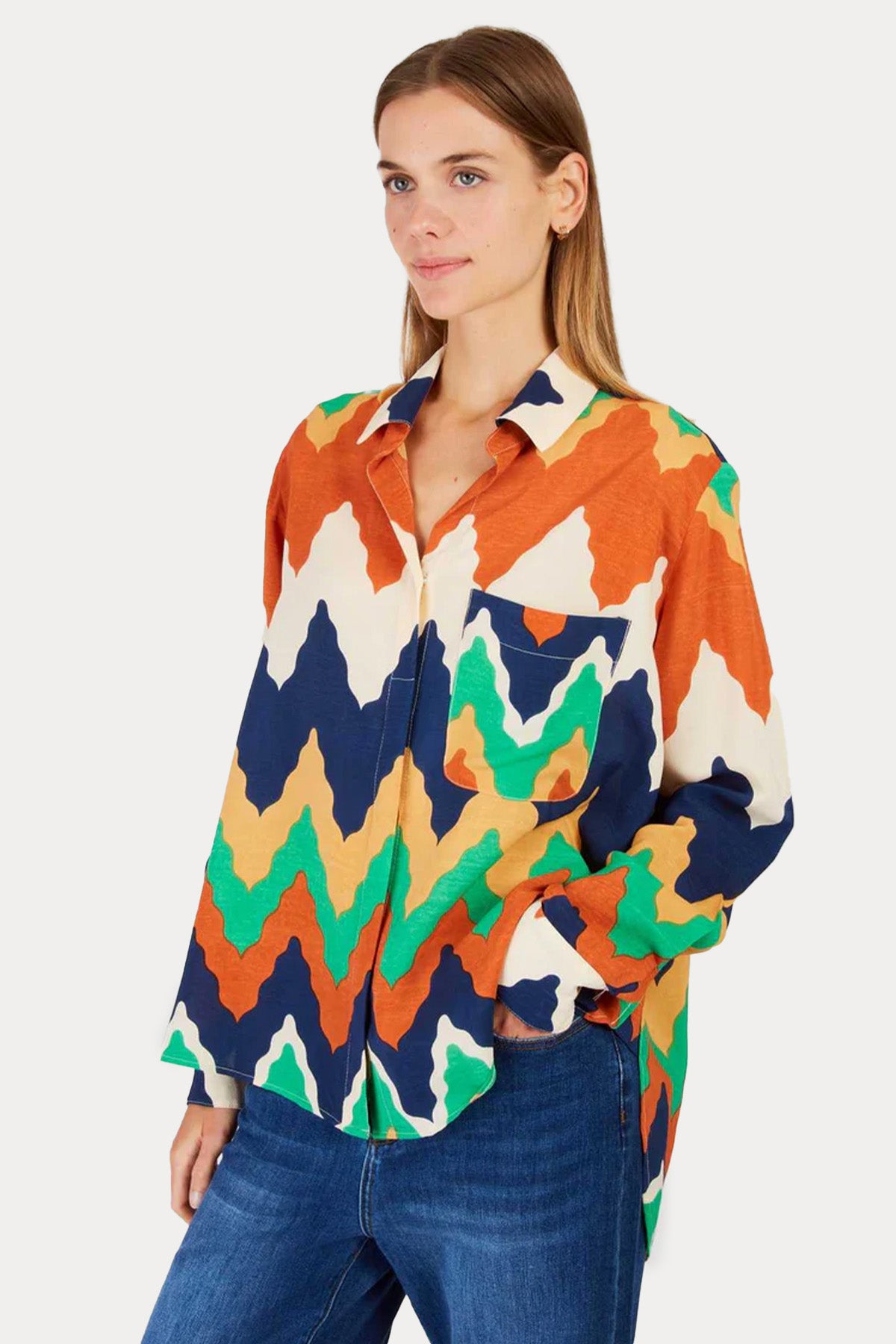 Rene Derhy Louise Classic Straight Fit Zikzak Renkli Desenli Gömlek