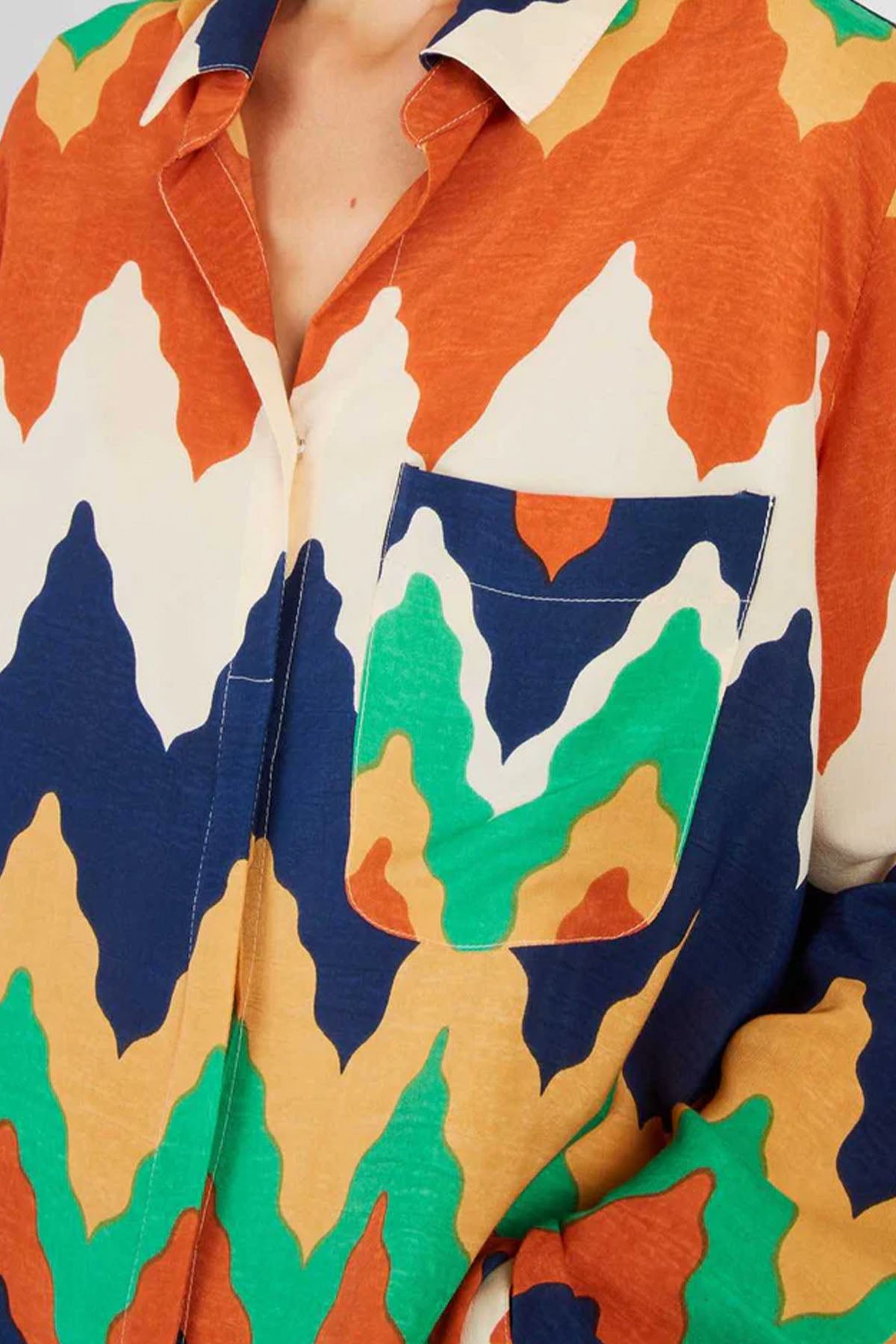 Rene Derhy Louise Classic Straight Fit Zikzak Renkli Desenli Gömlek