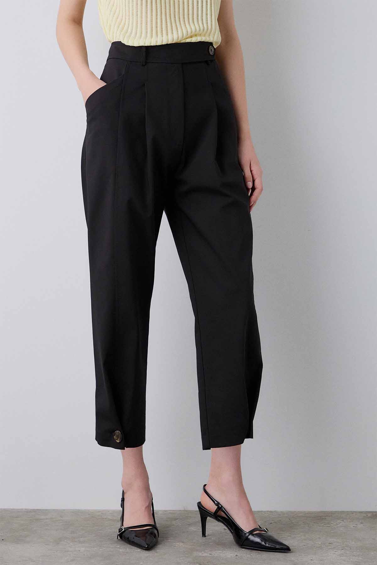 Bsb Regular Fit Yüksek Belli Tek Pile Crop Paça Pantolon