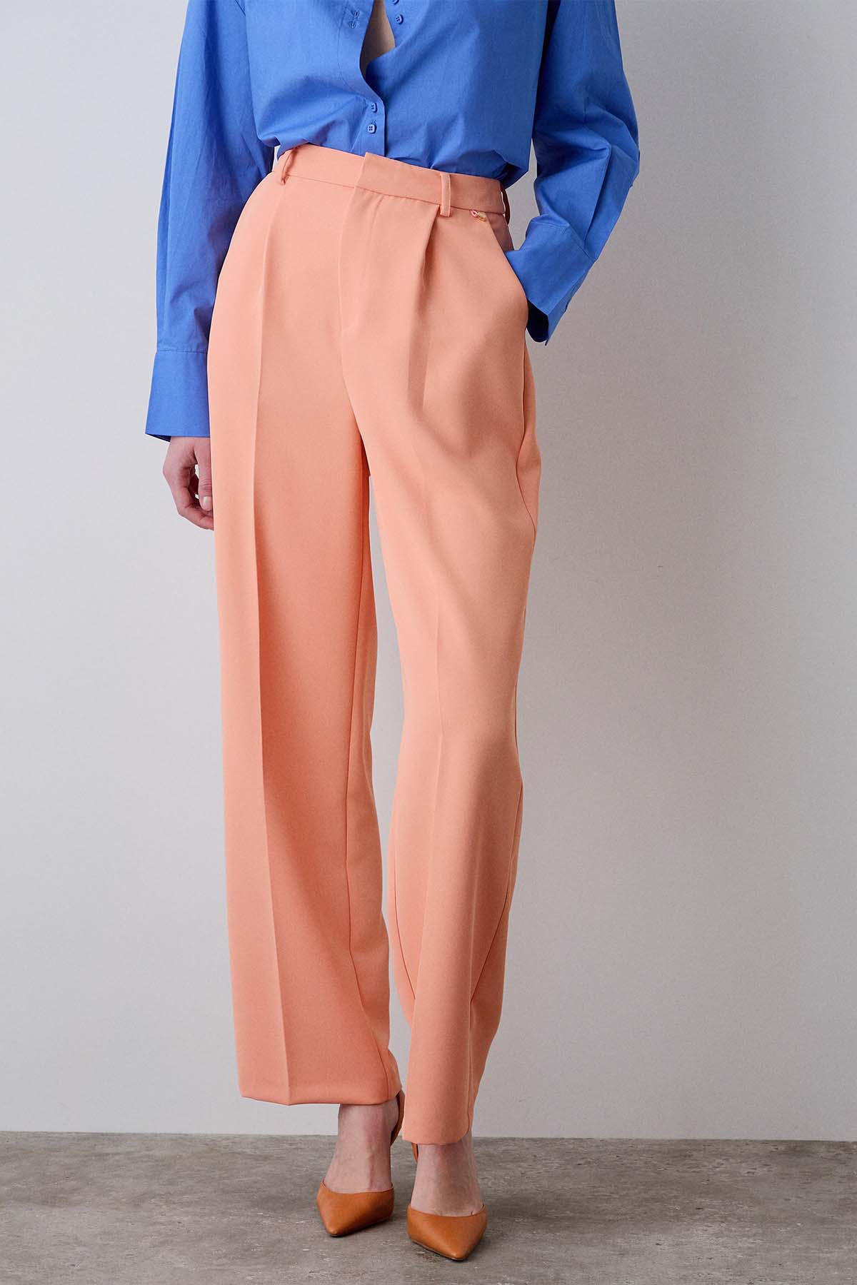 Bsb Regular Fit Yüksek Belli Tek Pile Yandan Cepli Pantolon