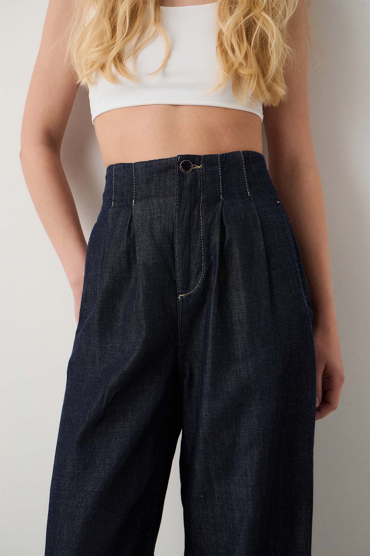 Bsb Relaxed Fit Çift Pileli Yandan Cepli Denim Pantolon-Pantolon-Libas