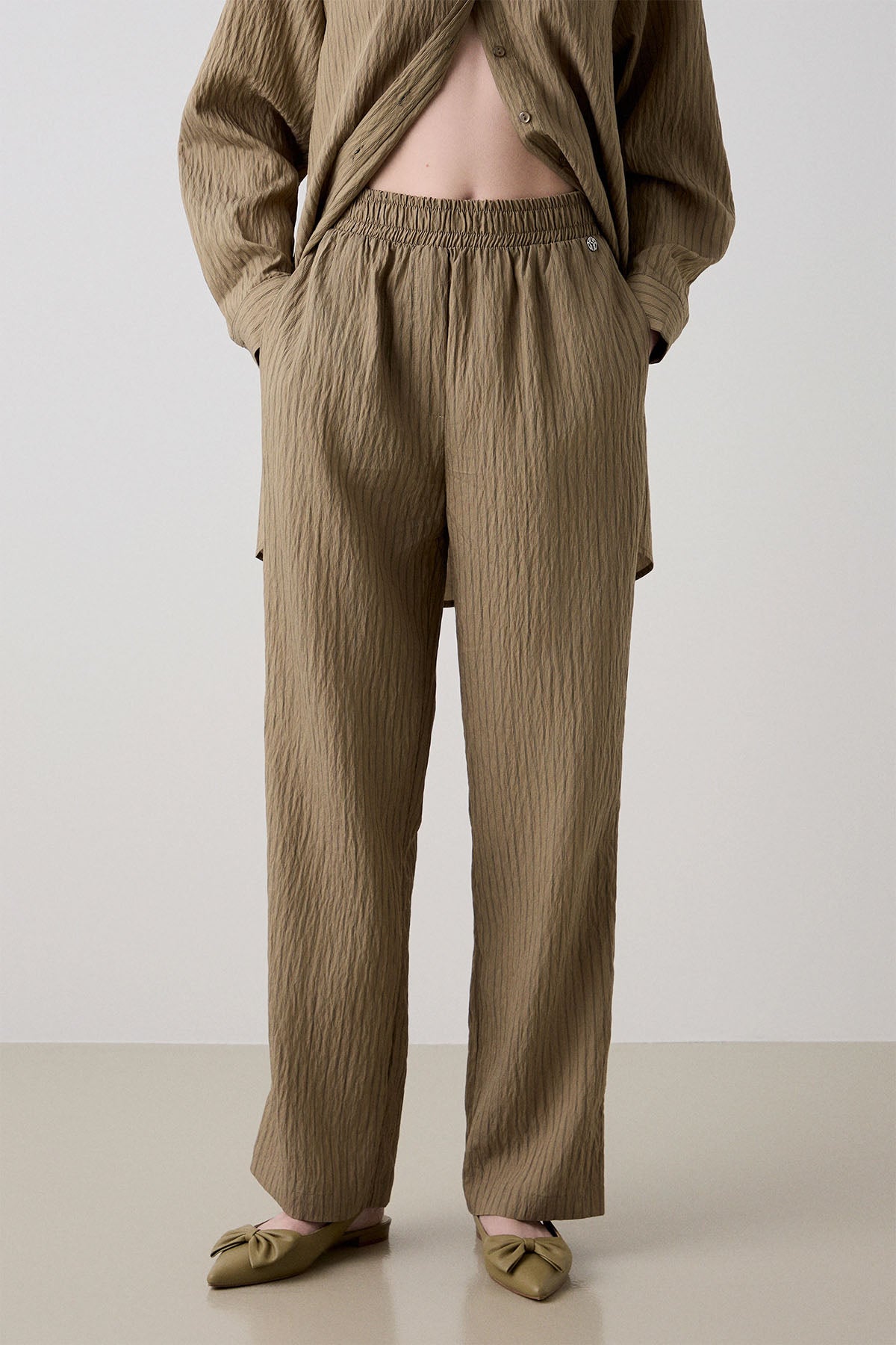 Bsb Regular Fit Beli Lastikli Yandan Cepli Çizgili Pantolon