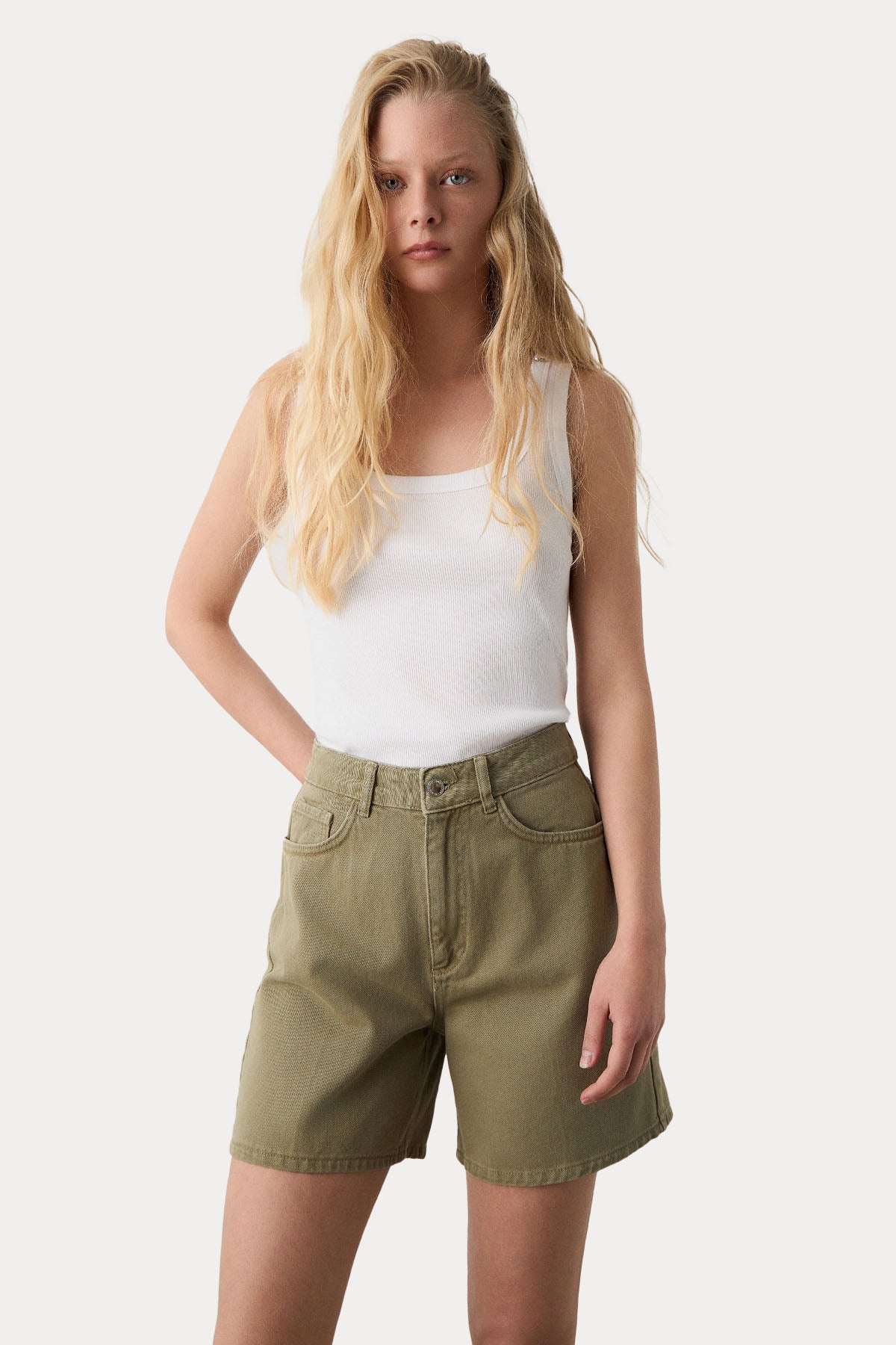 Bsb Regular Fit Yüksek Bel Denim Şort