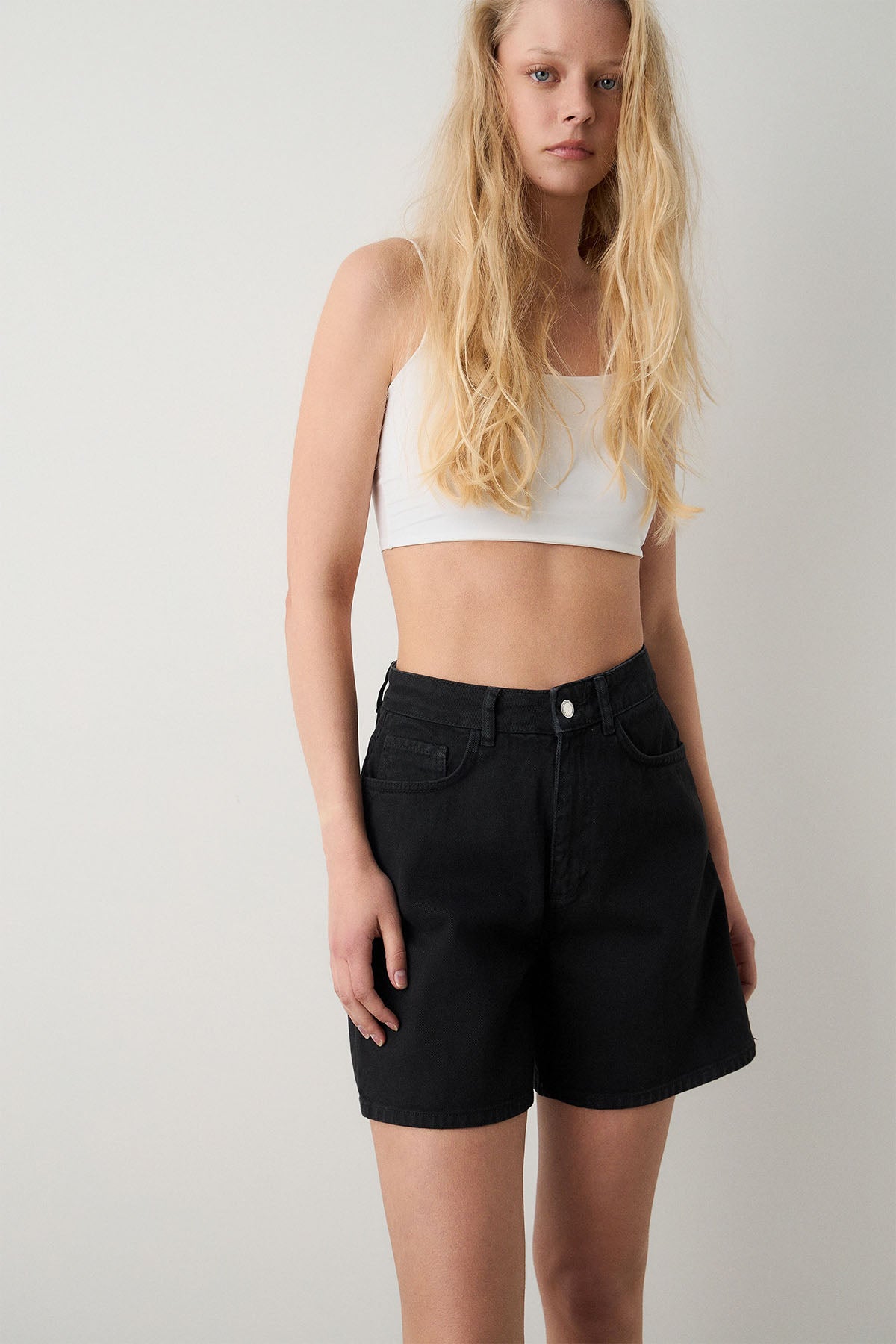 Bsb Regular Fit Yüksek Bel Denim Şort