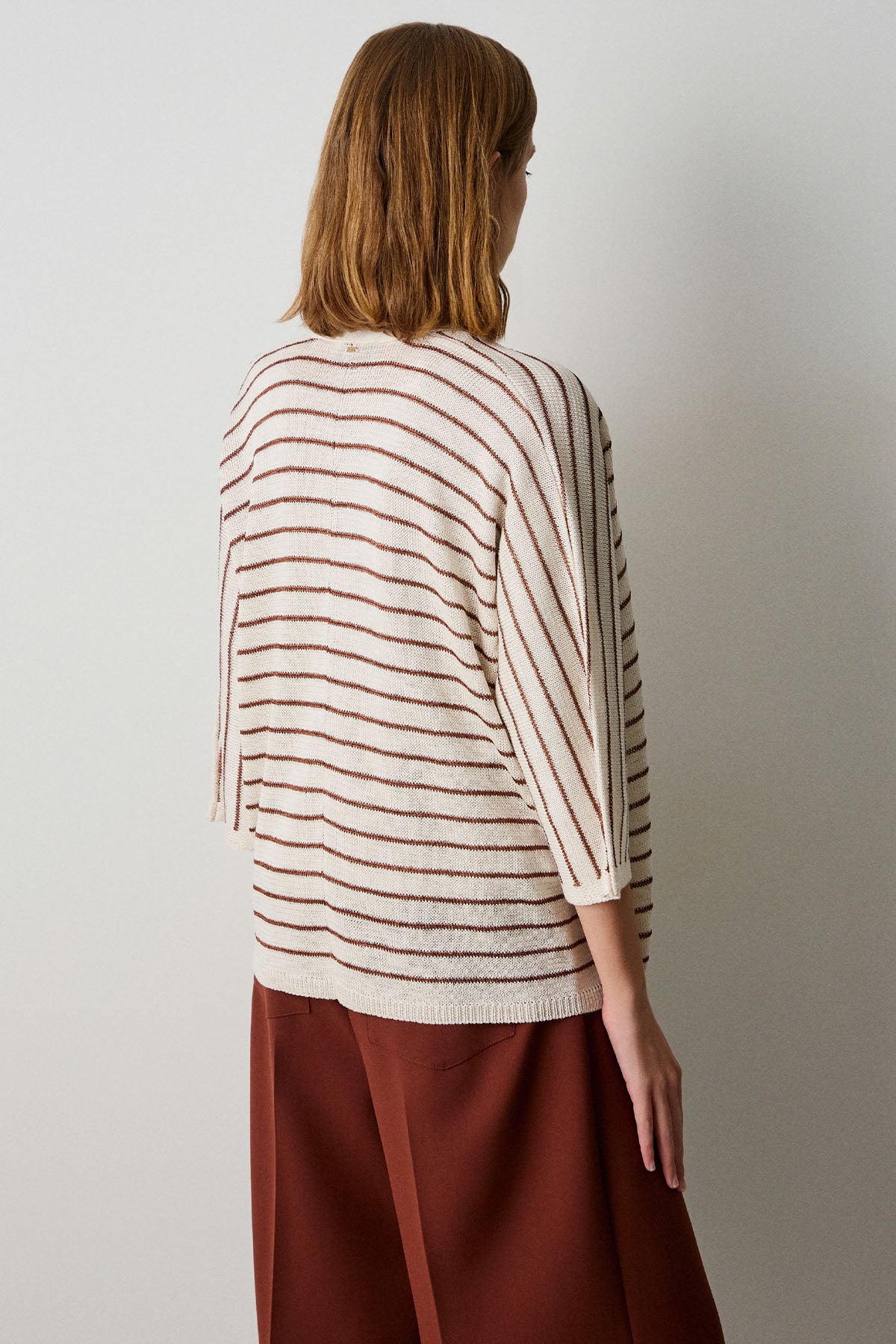 Bsb Regular Fit İnce Örgü Çizgili Triko Ceket