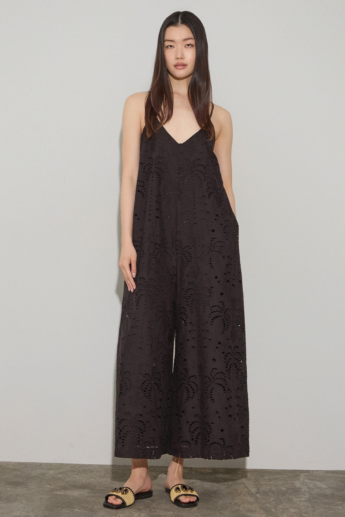 Bsb Regular Fit Lazer Kesim Dantel Nakış Kemerli Tulum