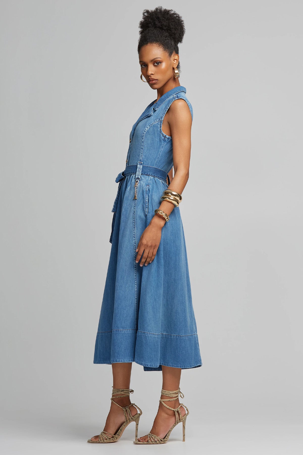 Lynne Kemerli Midi Denim Elbise-Elbise-Libas