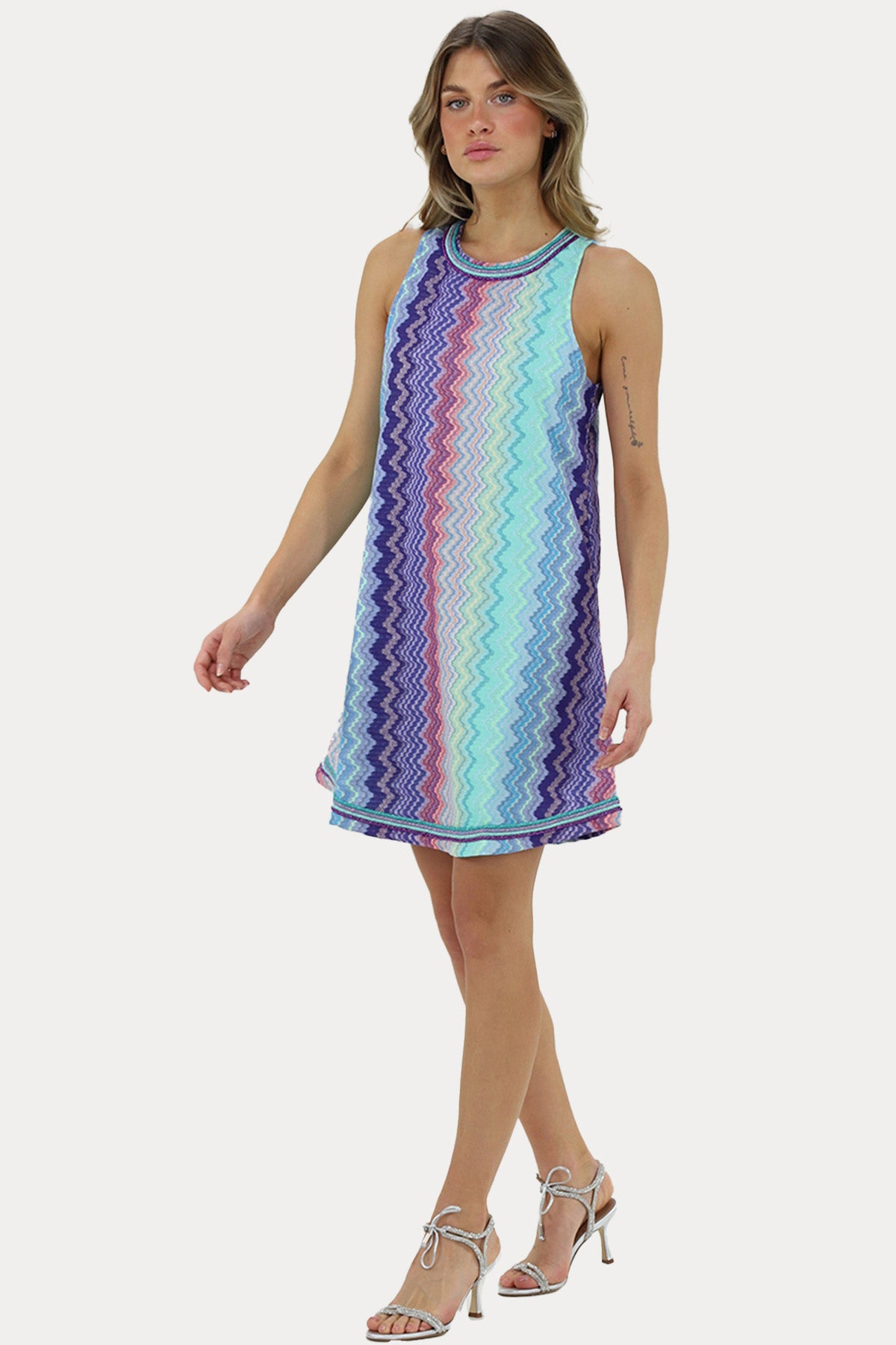 Pho Firenze Renkli Desenli Mini Elbise