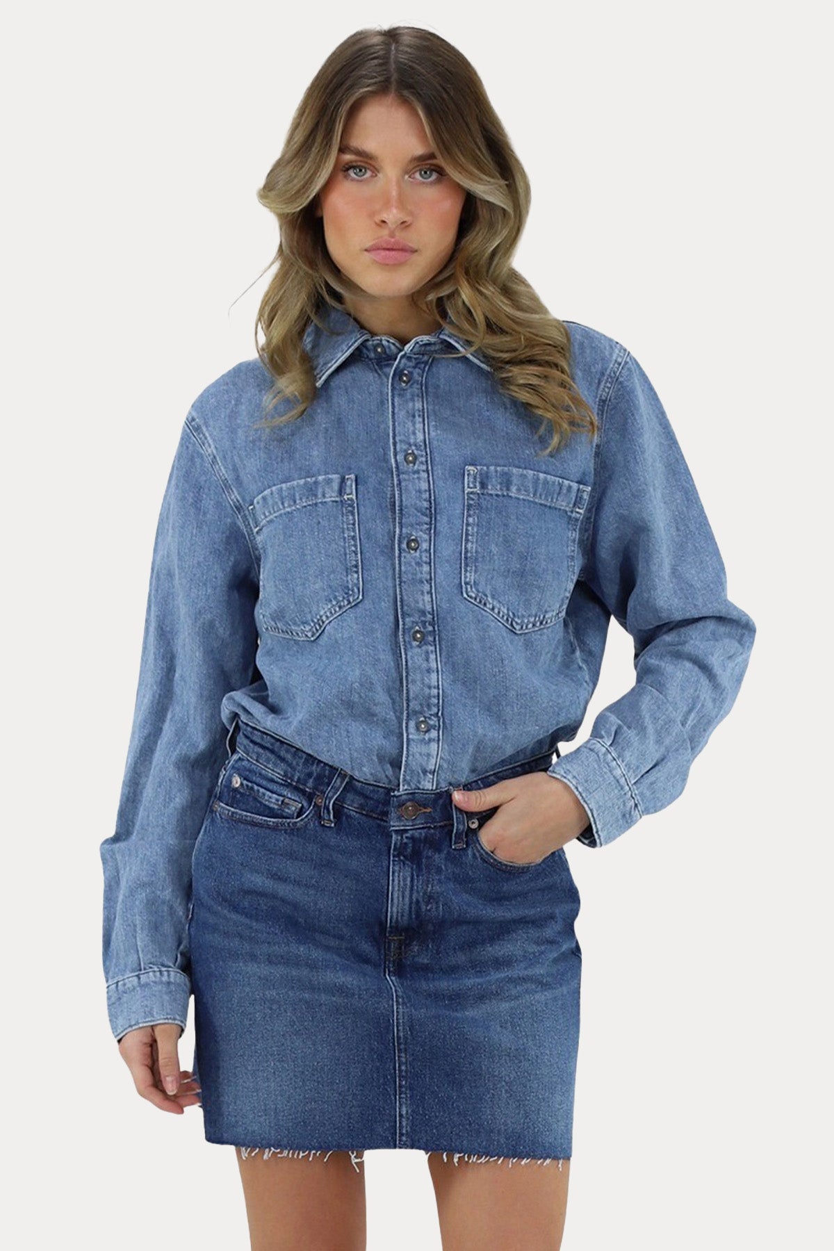 7 For All Mankind Relaxed Fit Denim Mini Elbise