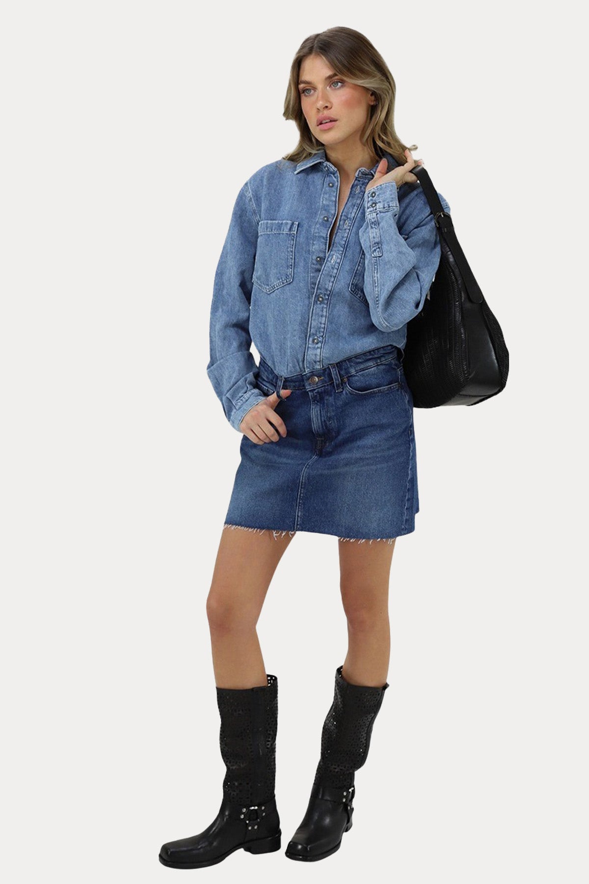 7 For All Mankind Relaxed Fit Denim Mini Elbise