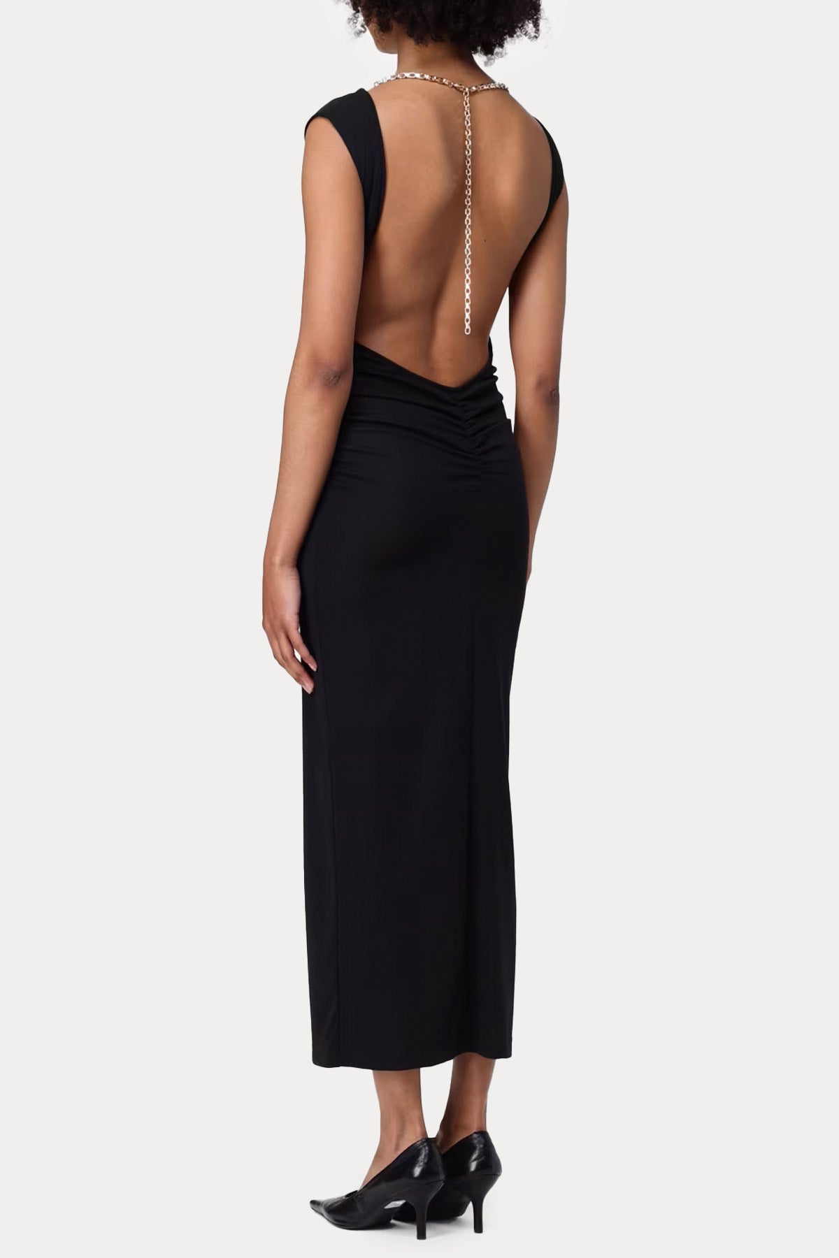 Hanita Sırt Dekolteli Streç Midi Elbise