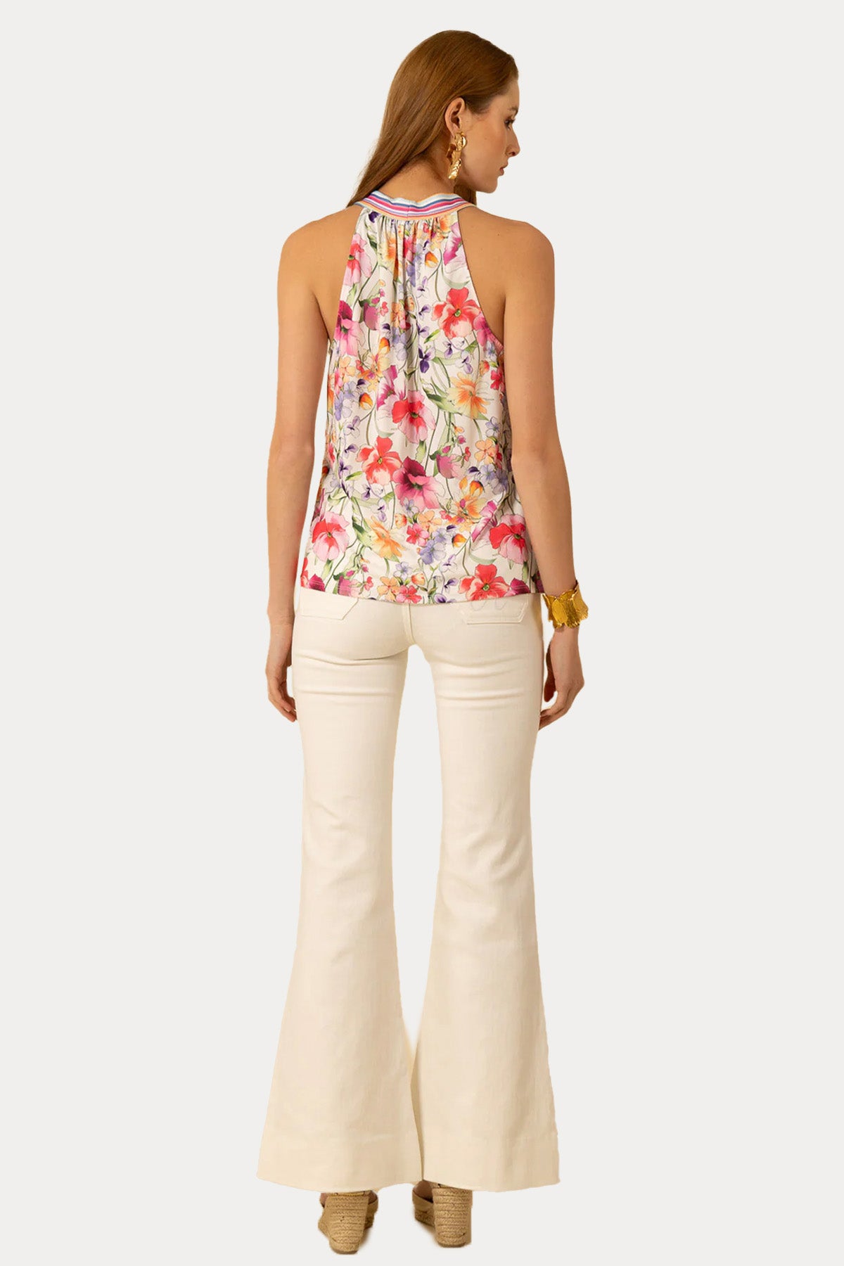 Hale Bob Bağlamalı V Yaka Renkli Desenli Bluz