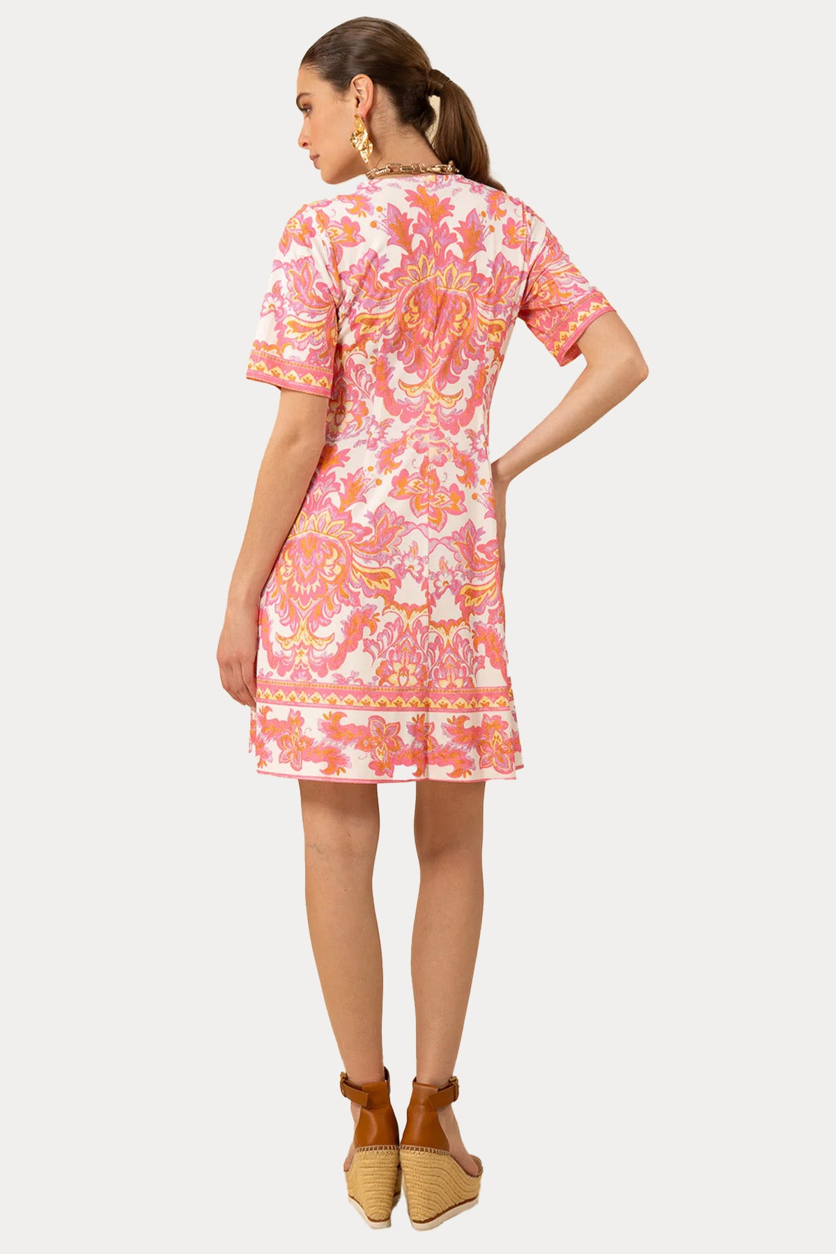 Hale Bob Renkli Desenli Streç Mini Elbise