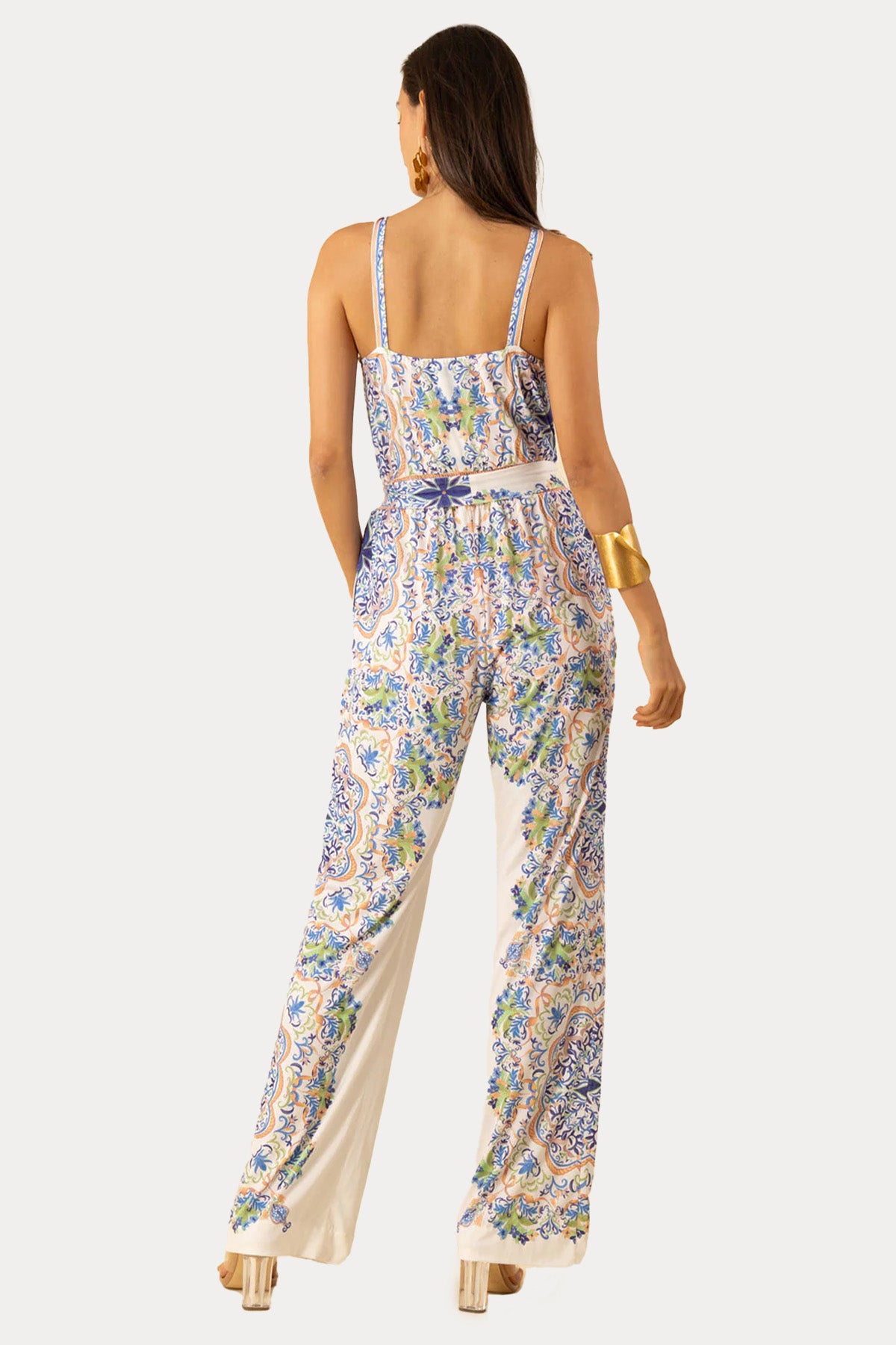 Hale Bob Renkli Desenli Streç Kemerli Tulum