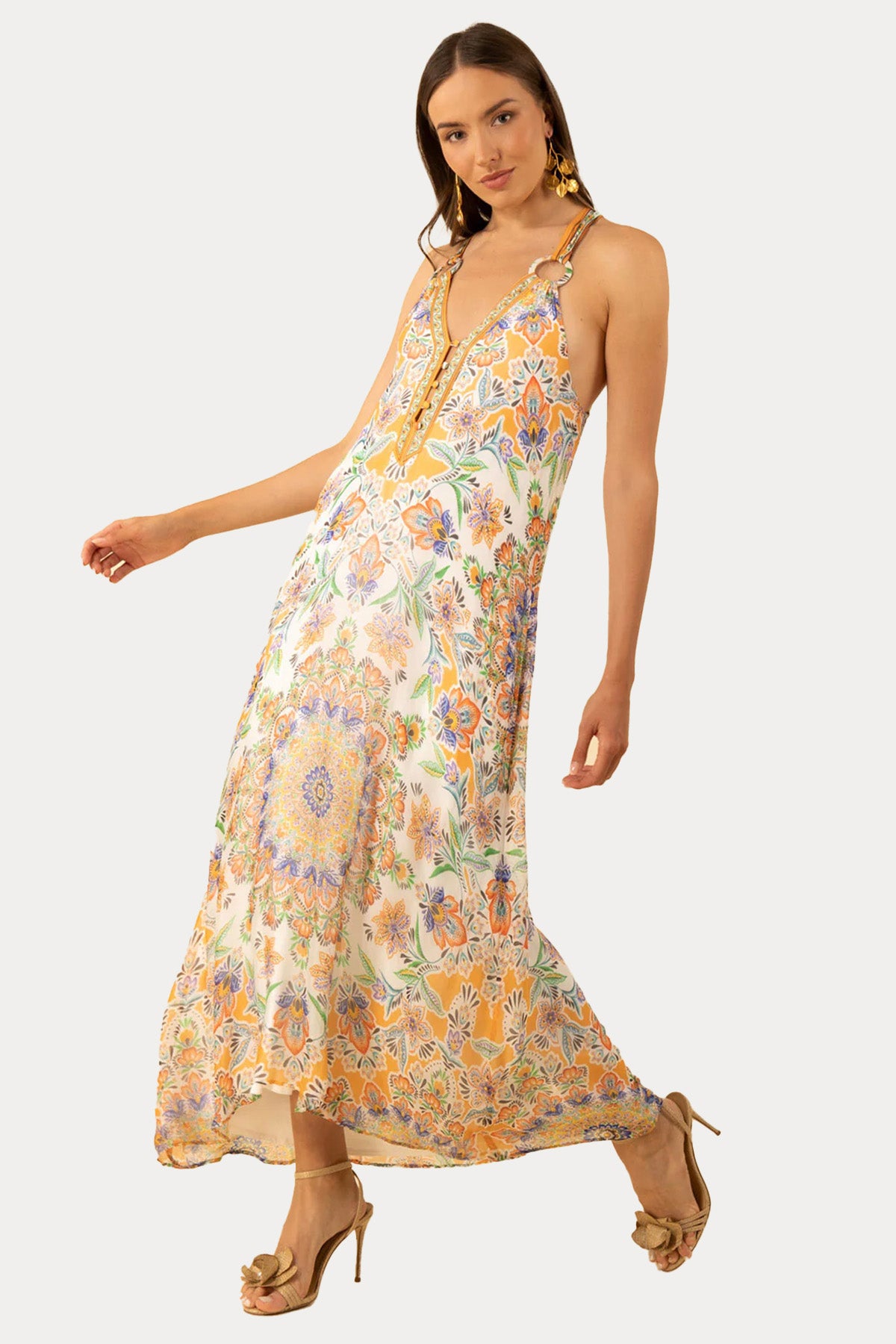 Hale Bob Boyundan Bağlamalı İpek Maxi Elbise