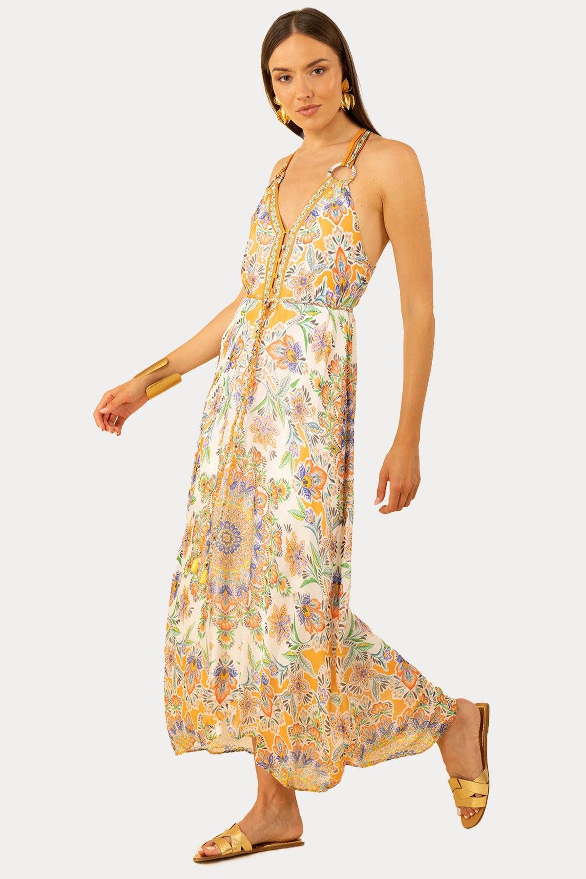 Hale Bob Boyundan Bağlamalı İpek Maxi Elbise