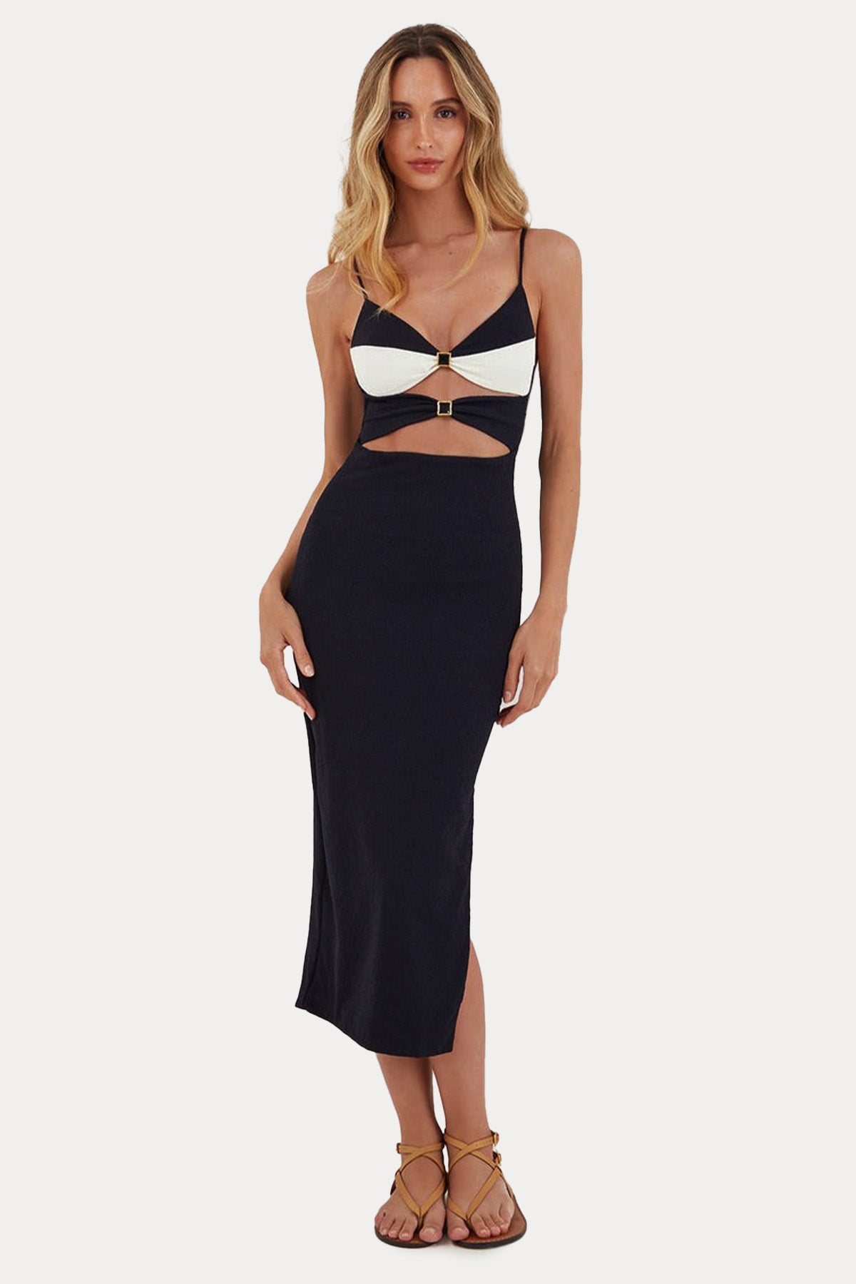 Vix Selena Blok Dekolteli Midi Elbise