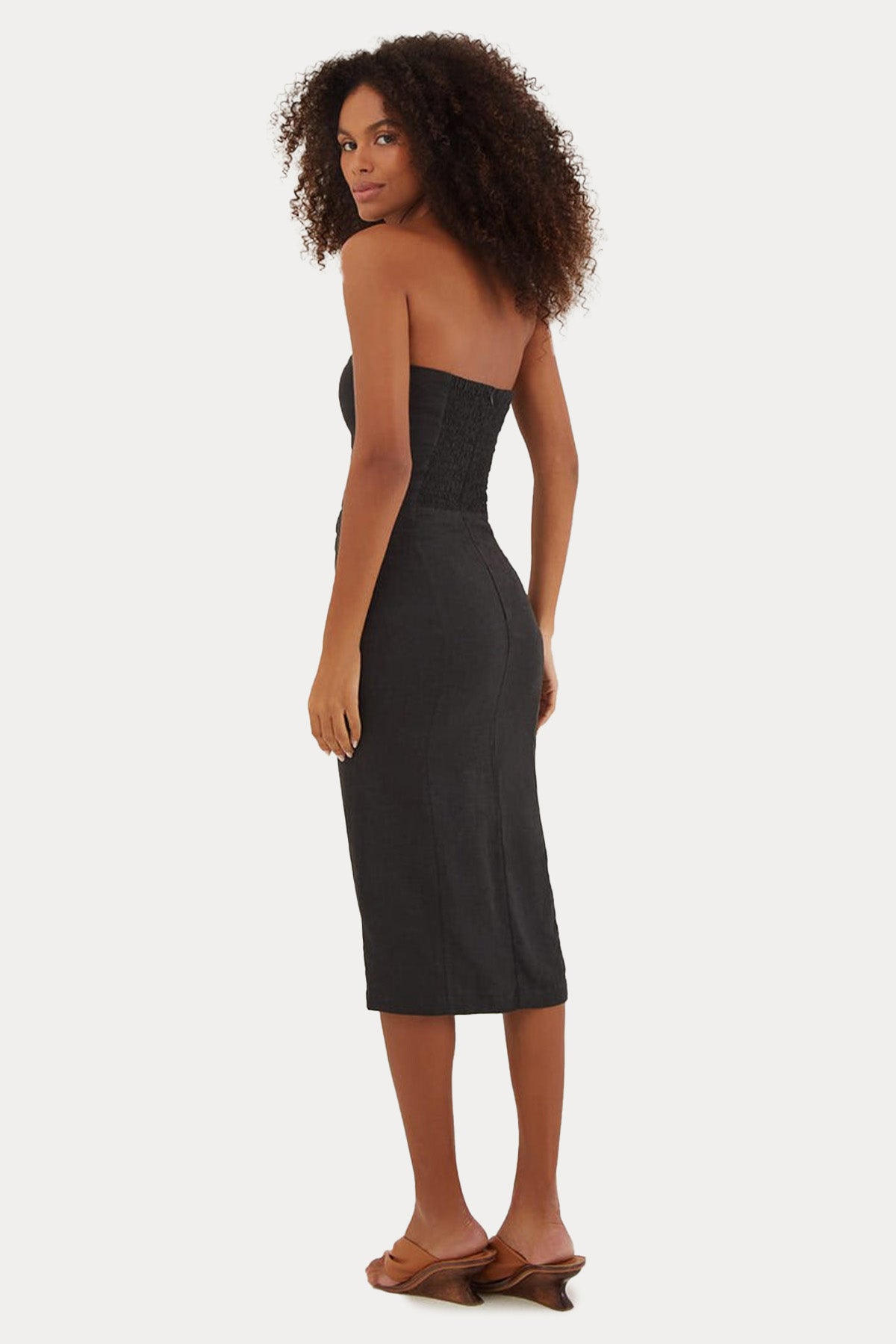 Vix Naori Straplez Keten Midi Elbise