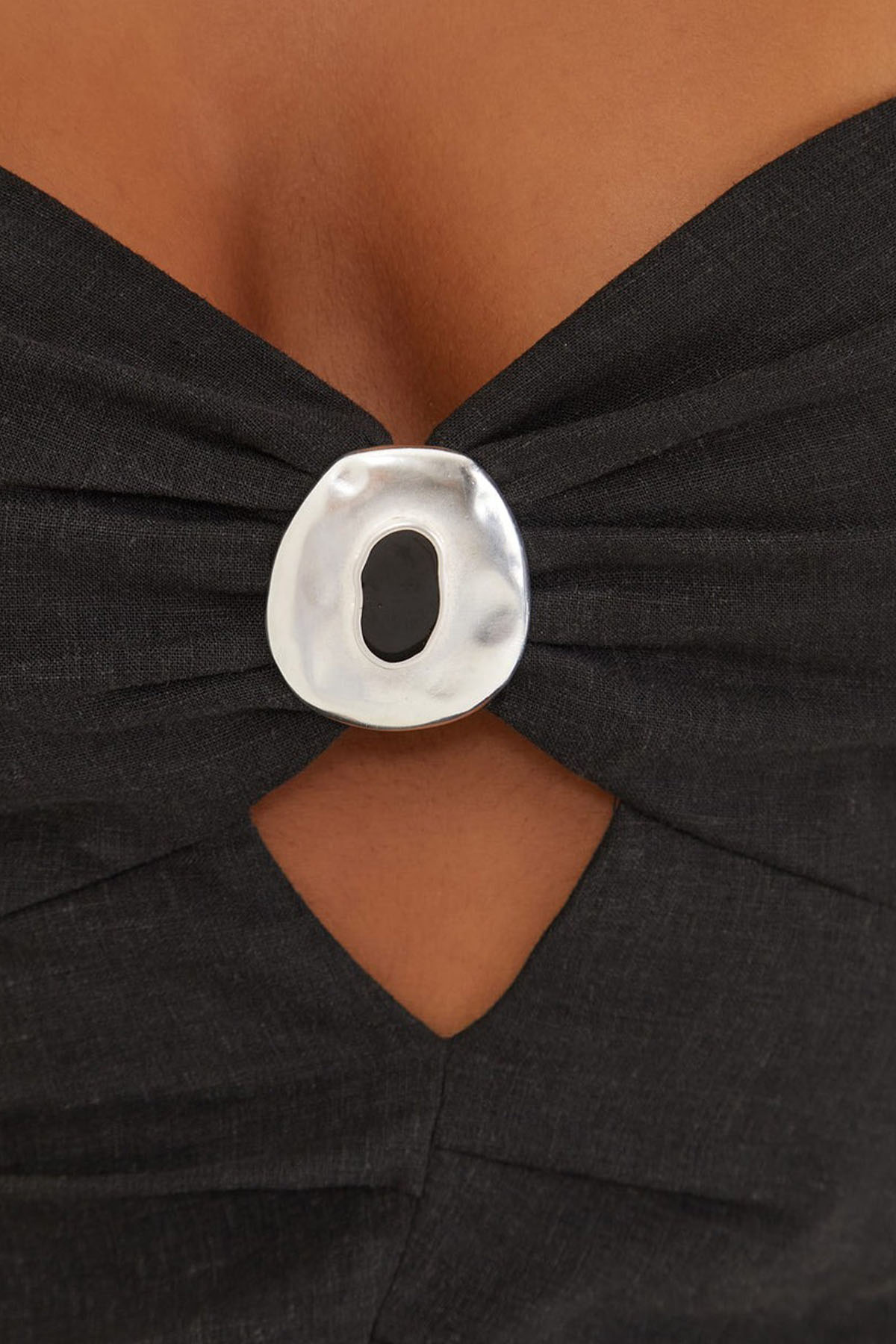 Vix Naori Straplez Keten Midi Elbise