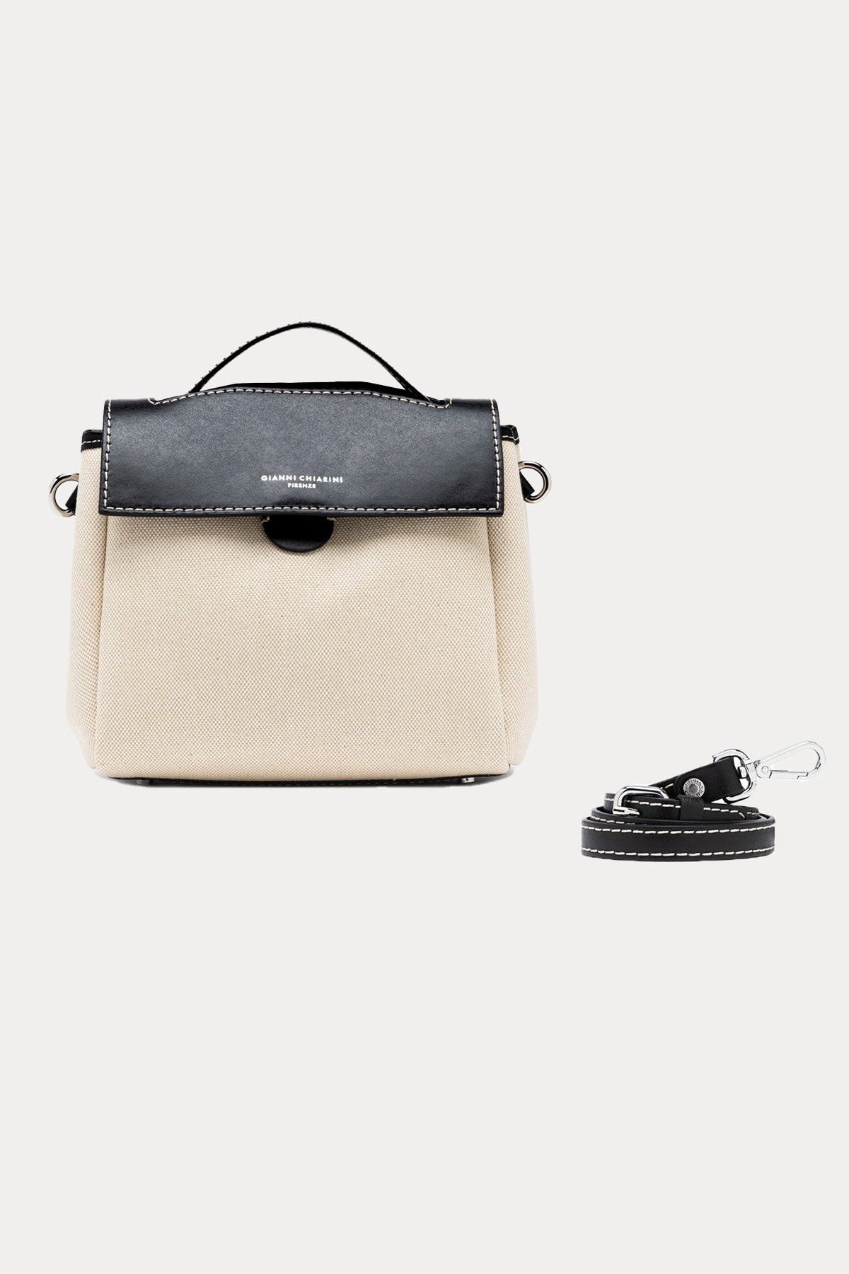 Gianni Chiarini Clio Deri Kombinasyonlu Kanvas Kumaş Omuz Çantası