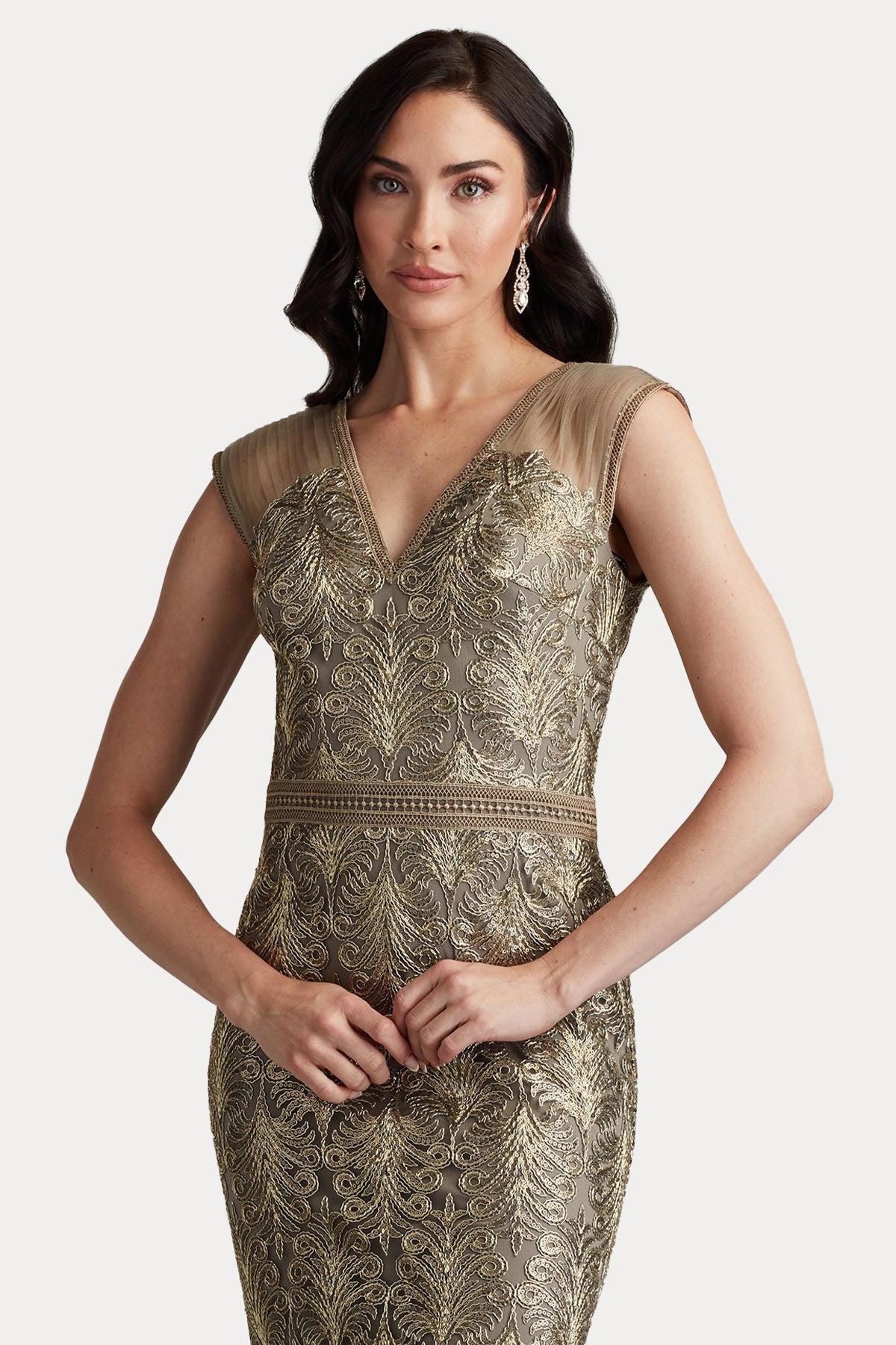 Tadashi Shoji Dantel Nakış Midi Abiye Elbise