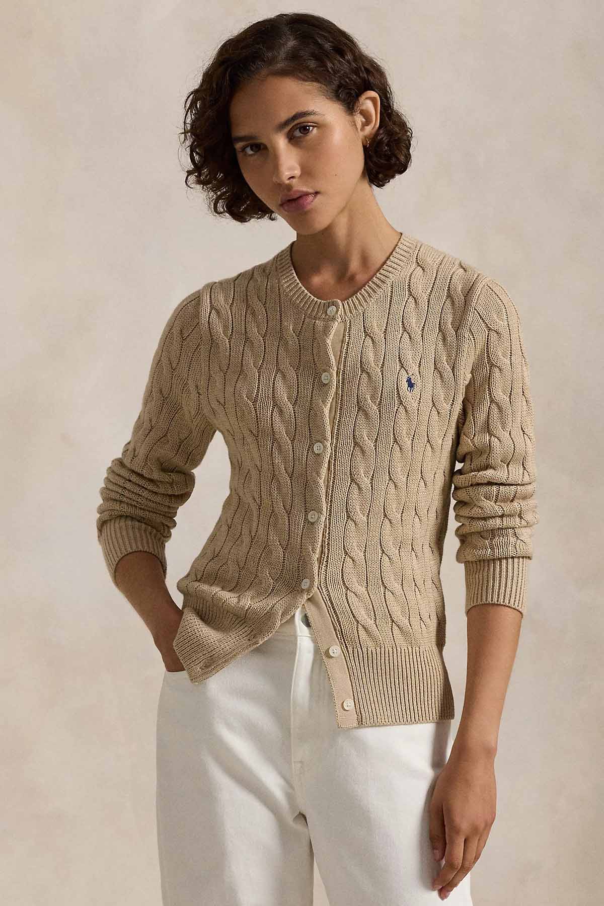 Polo Ralph Lauren Yuvarlak Yaka Saç Örgü Triko Ceket