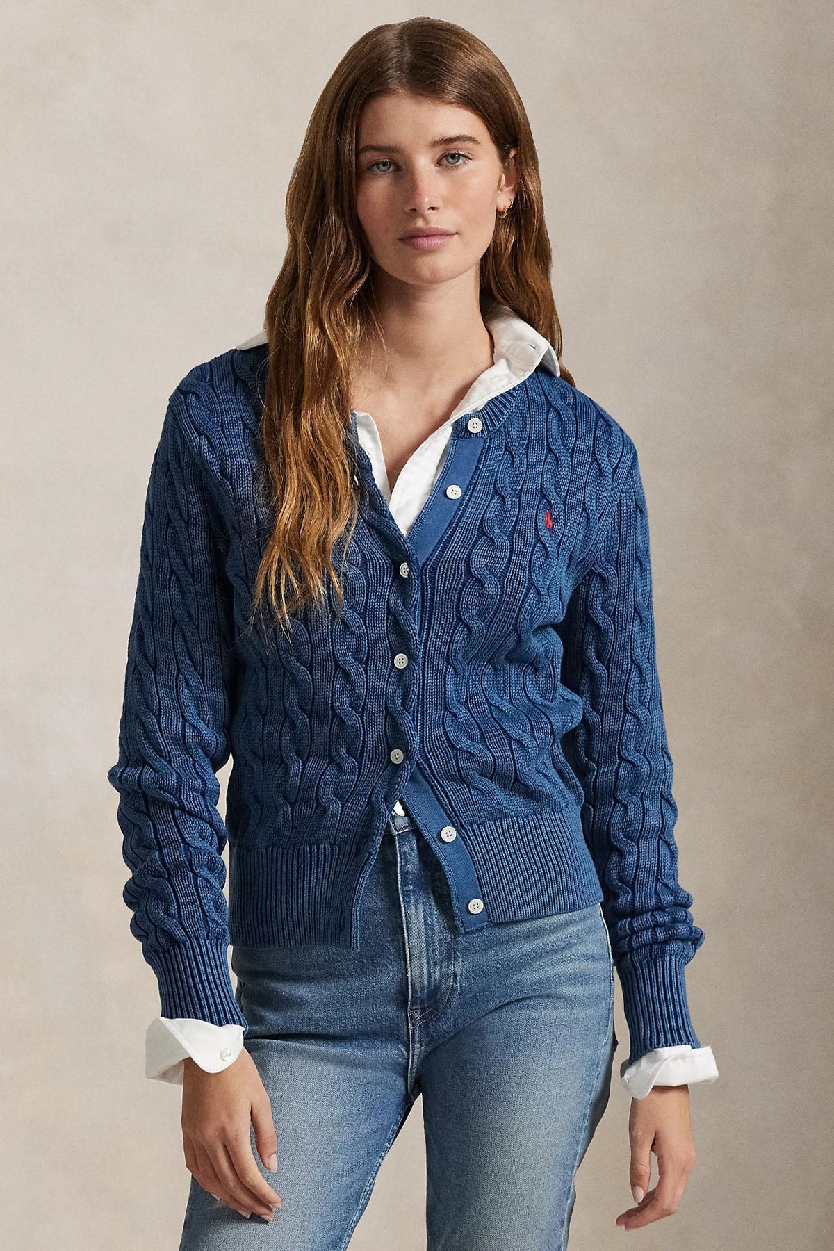 Polo Ralph Lauren Yuvarlak Yaka Saç Örgü Triko Ceket