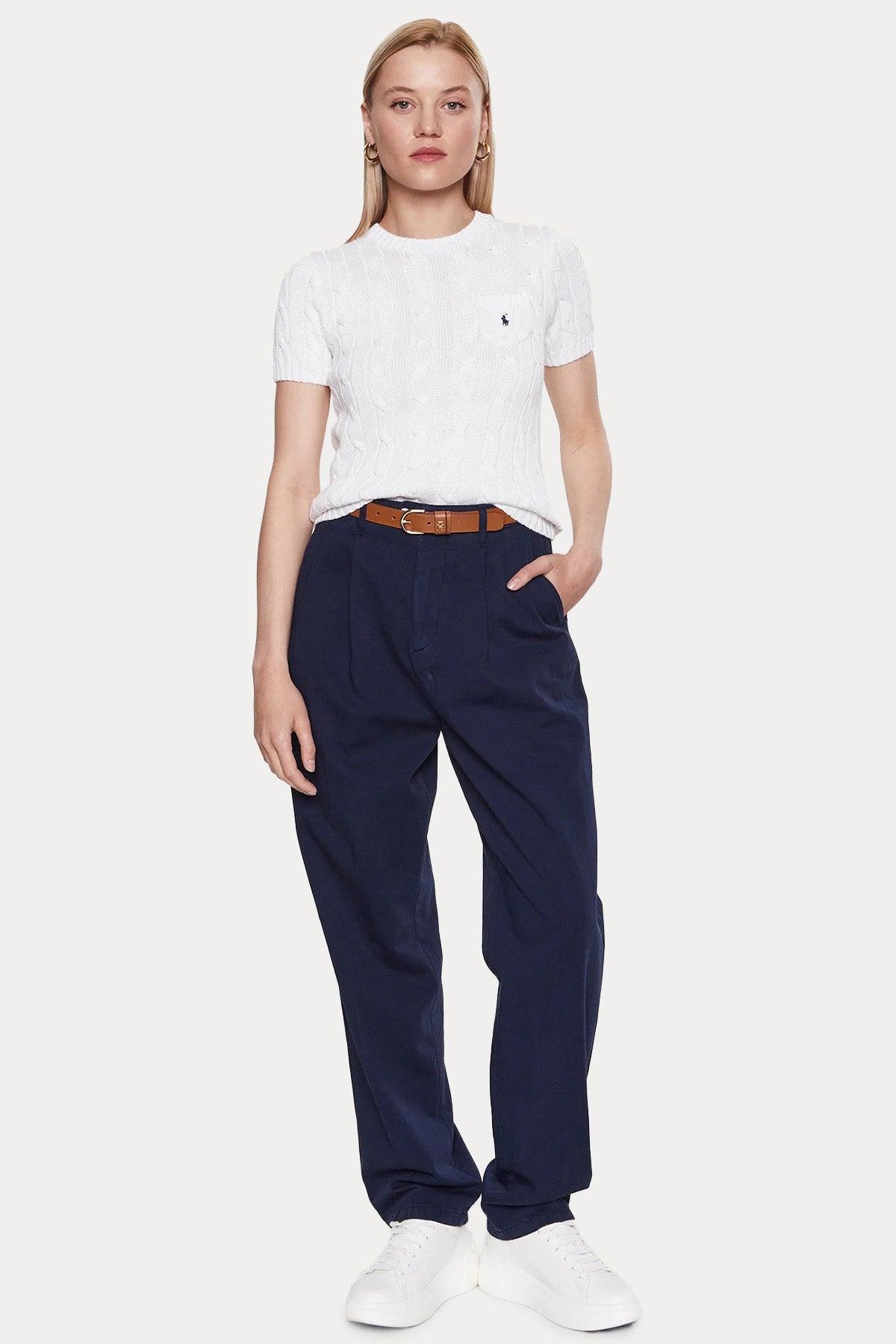 Polo Ralph Lauren Slim Fit Pima Cotton Yuvarlak Yaka Saç Örgü Triko